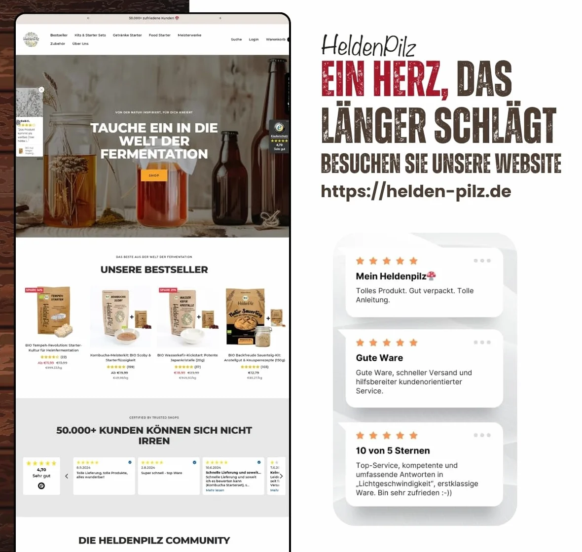 HeldenPilz Juego de cestas de fermentación – Bio masa madre Starter incluye cesta, vaso de vidrio fermentado, tarjeta de acero inoxidable y batidor danés