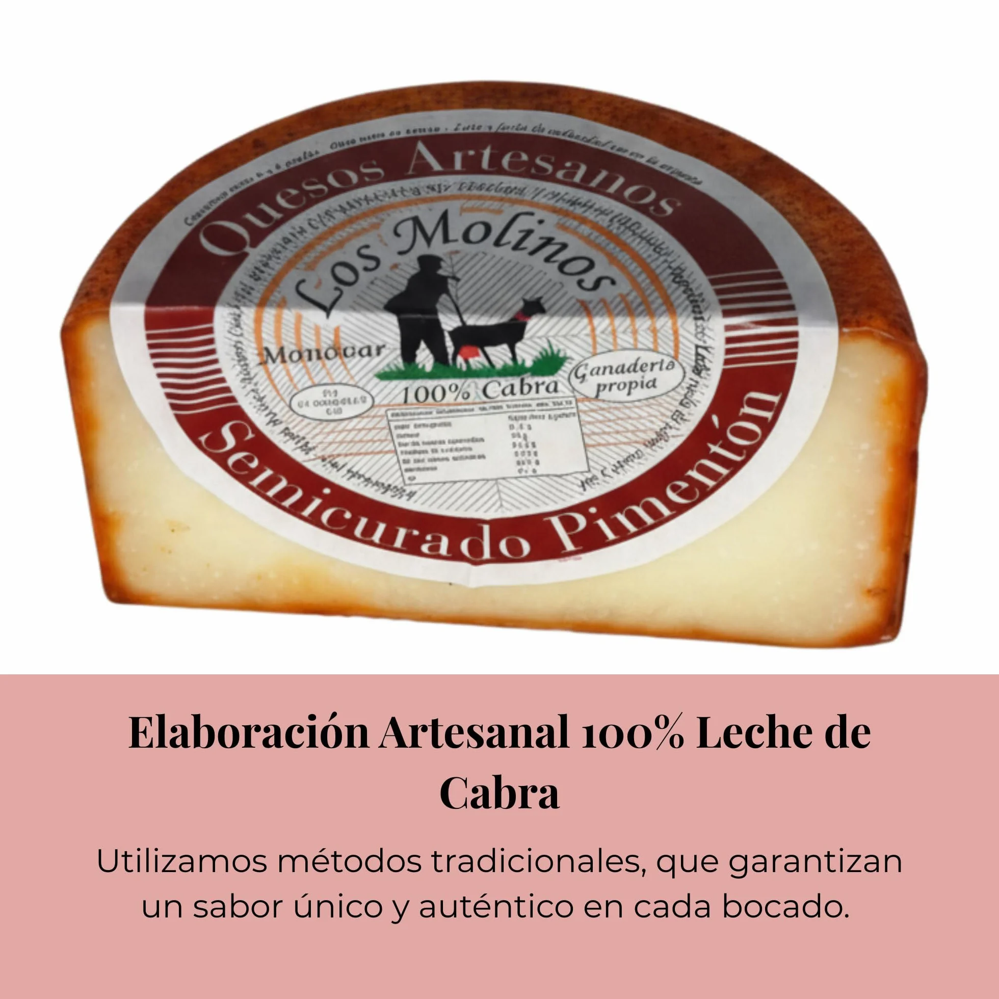 Queso Artesano Semi Curado Pimentón 100% de Leche de Cabra Entero 500 gr | Queso Gourmet Elaboración Tradicional y Casera con Ganadería Propia | Sabor Único y Natural | Estuche de Madera
