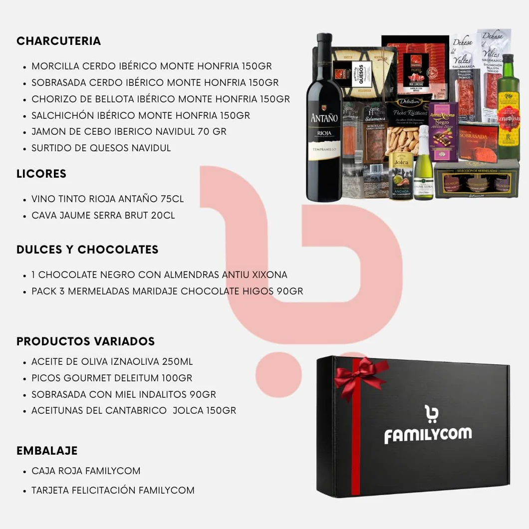 Cesta Gourmet con Ibéricos, Bombones, Chocolate, Vino, Embutidos, Aceite de Oliva Virgen - Regalo Original para Empresa y Particulares