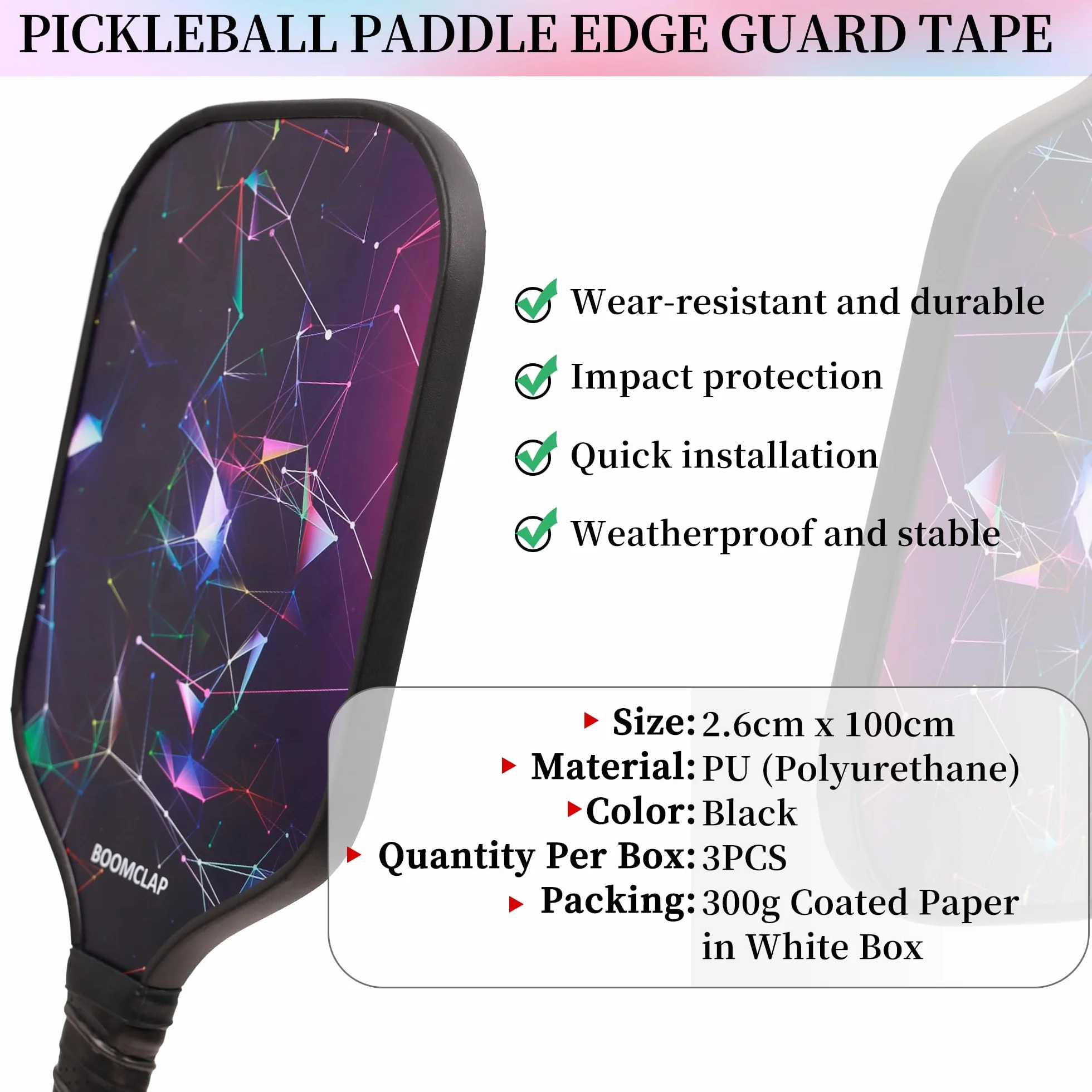 BOOMCLAP 3 Cintas Protectoras de Paleta de Pickleball 1.02 Pulgadas Protección de Borde Deportivo