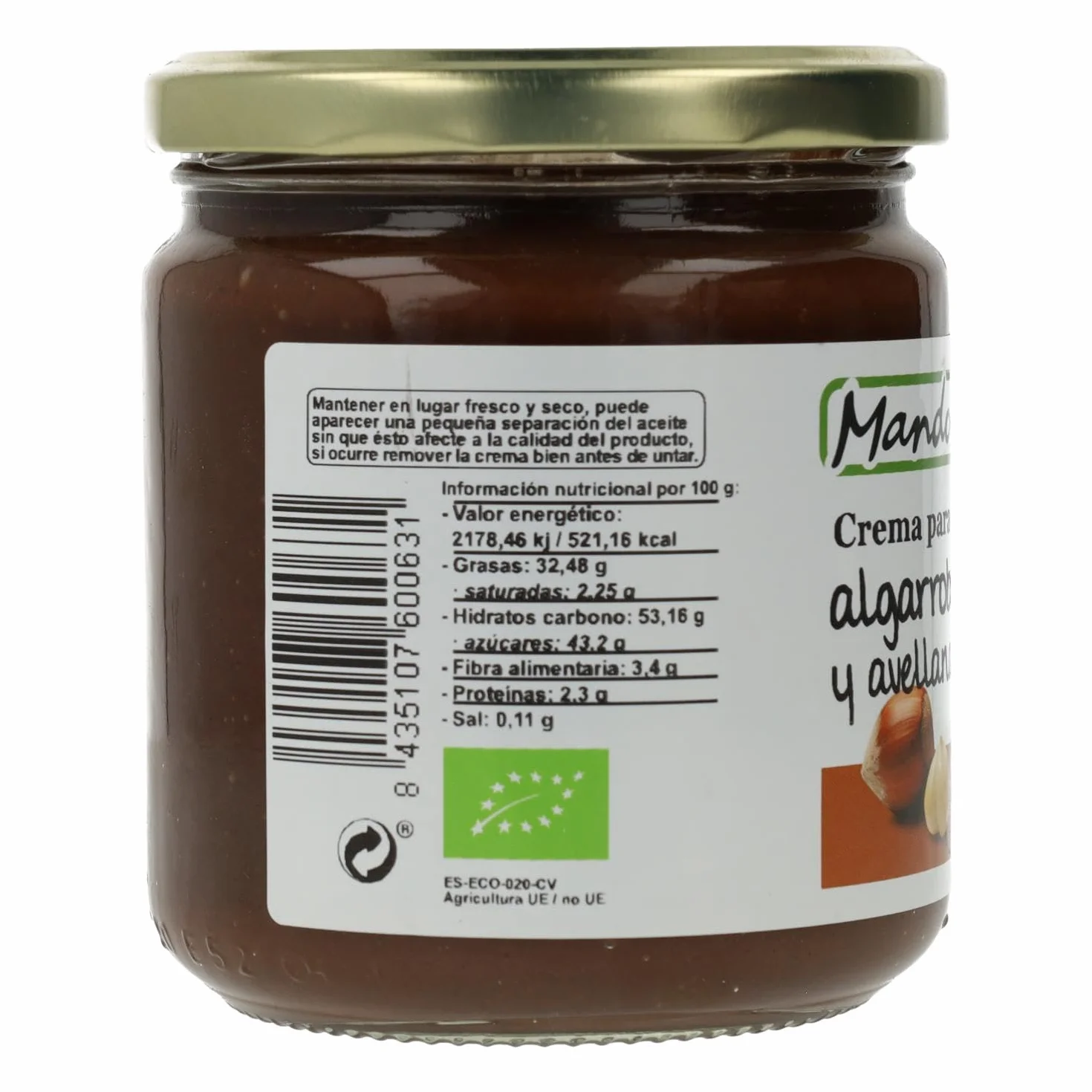 CREMA DE ALGARROBA Y AVELLANA 375gr. BIO
