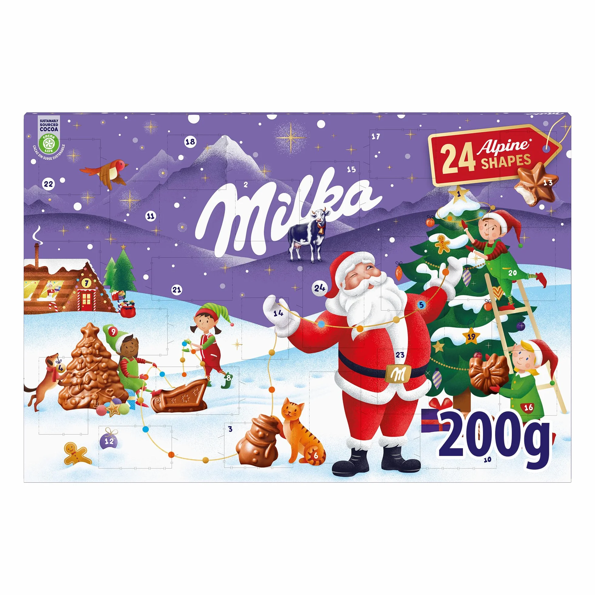 Milka Calendario de Adviento Chocolate con Leche de los Alpes, Edición Especial Navidad-200 g