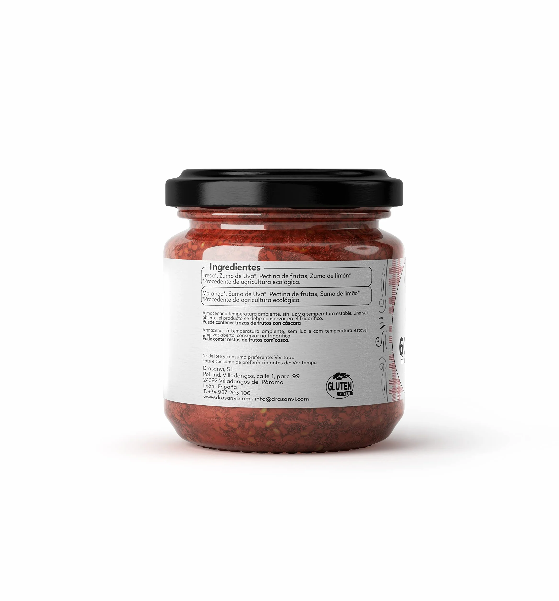 Drasanvi ECOSANA Mermelada de Fresa sin Azúcar Bio,con Vitaminas del Grupo B, Vitamina C, Minerales y Omega 3 |Fuente de Energía, Antioxidante | Deliciosa y Endulzada con Zumo de Uva,250 g