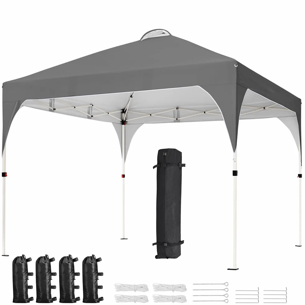 Yaheetech Carpa Plegable 3×3m 8-10 Personas Toldo Playa Bolsa Transporte Gris Oscuro