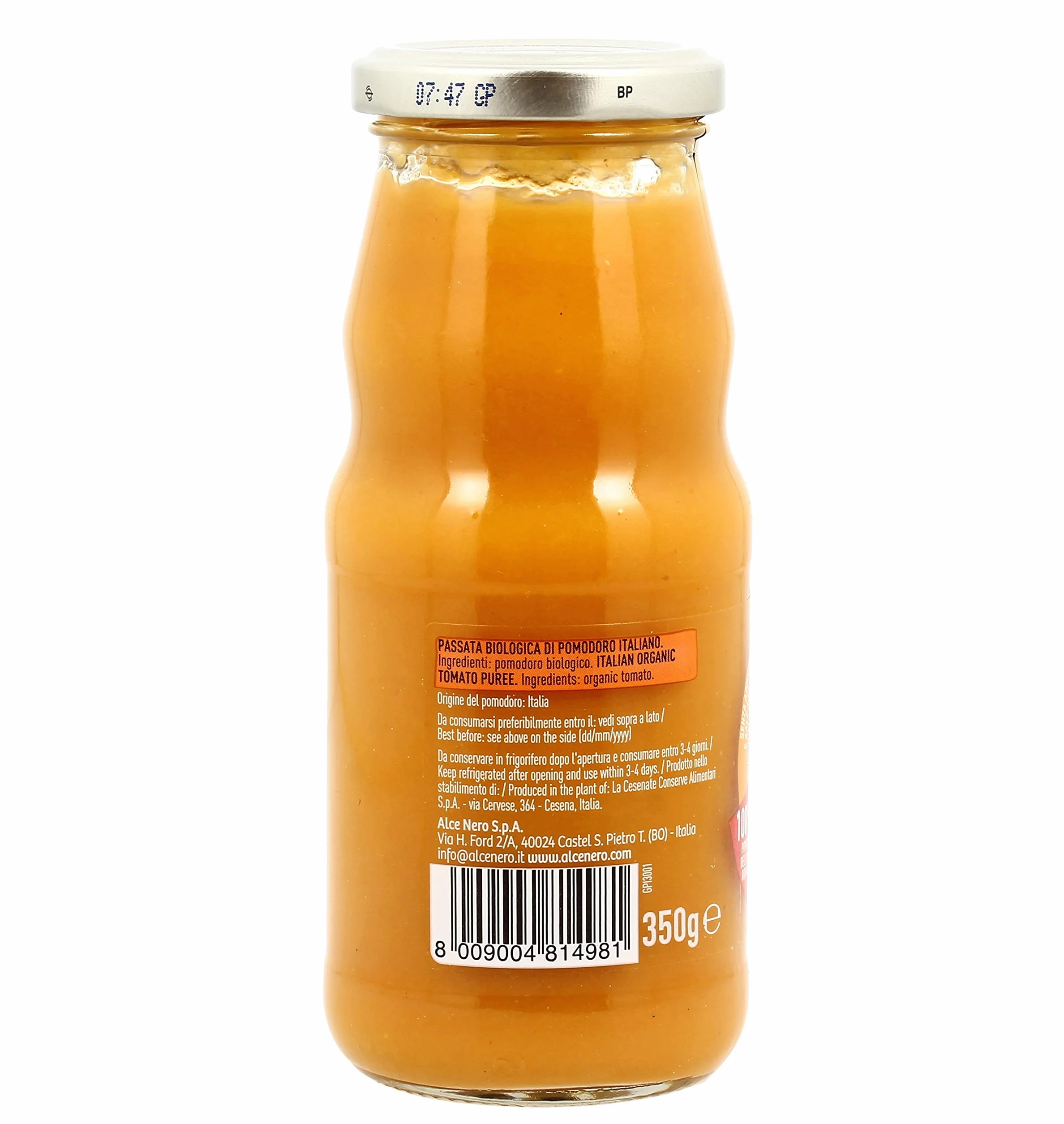12 x Alce Nero Passata Vellutata di Pomodoro Giallo Biologico Bio Tomate Amarillo Tomate Orgánico de Italia 350 g Botella de vidrio