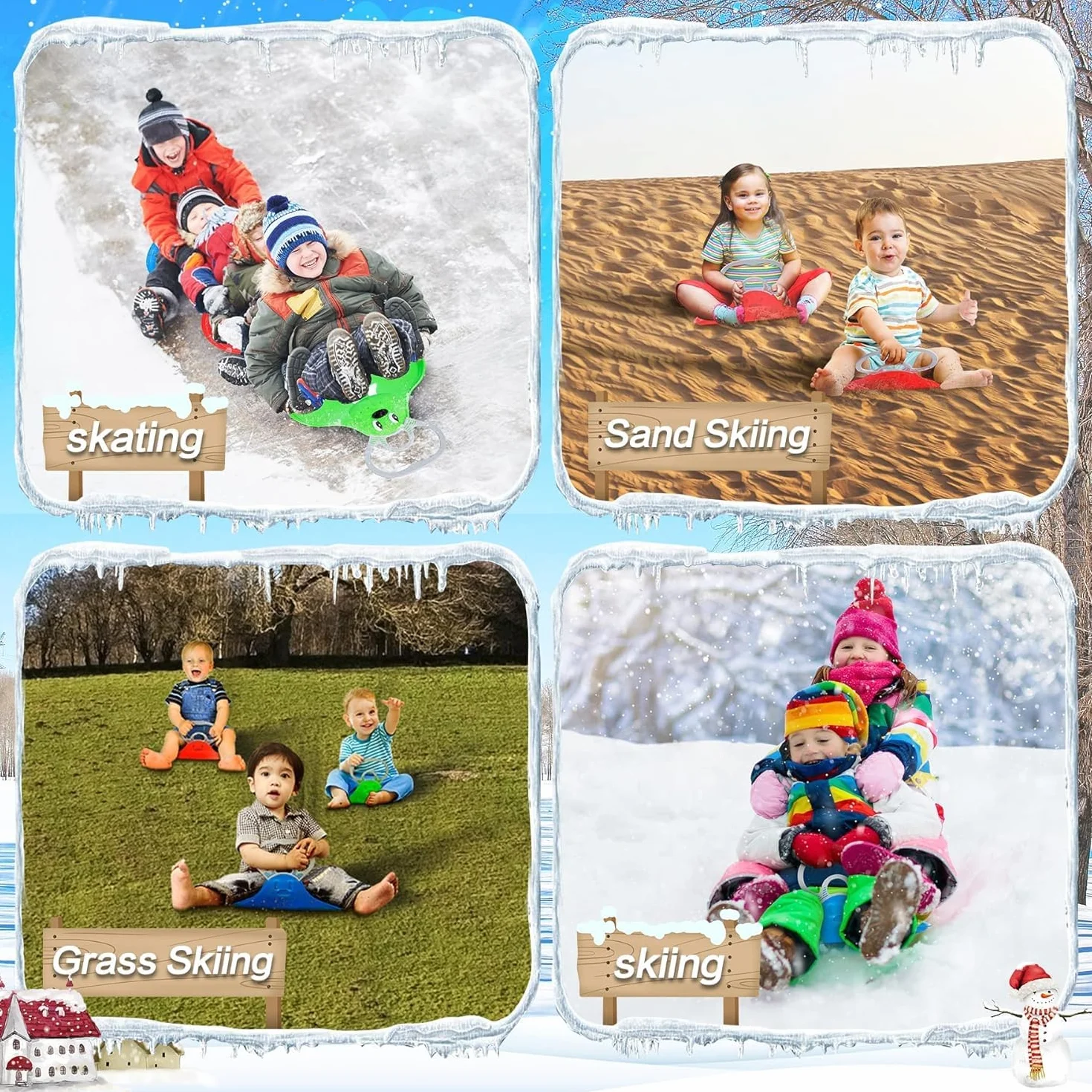 Trineo de Nieve para Niños 48×36cm, Juego de Trineo Bob Plástico, Tobogán de Nieve