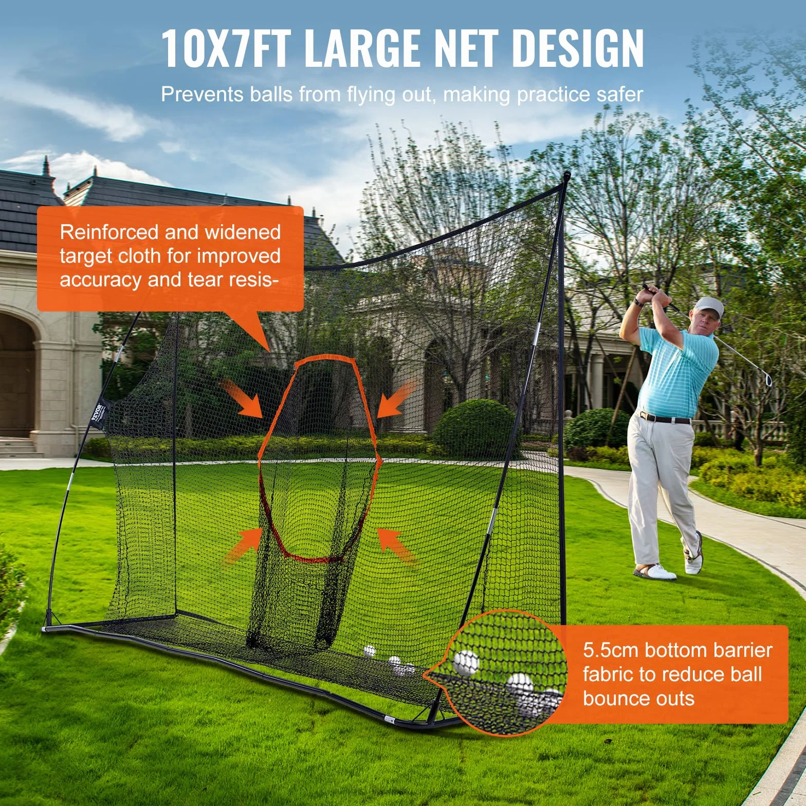 VEVOR Red de Práctica de Golf 329 x 95 x 217 cm Campo Personal Interior Exterior Portátil para Hogar Con Marco de Fibra de Vidrio y Bolsa de Transporte