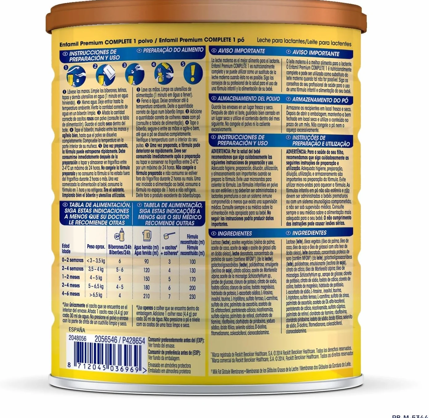 Enfamil Pack x4 Complete 1 Leche infantil para lactantes de 0 a 6 meses de edad, fórmula para bebés recién nacidos, Pack de 4 x 800 gr