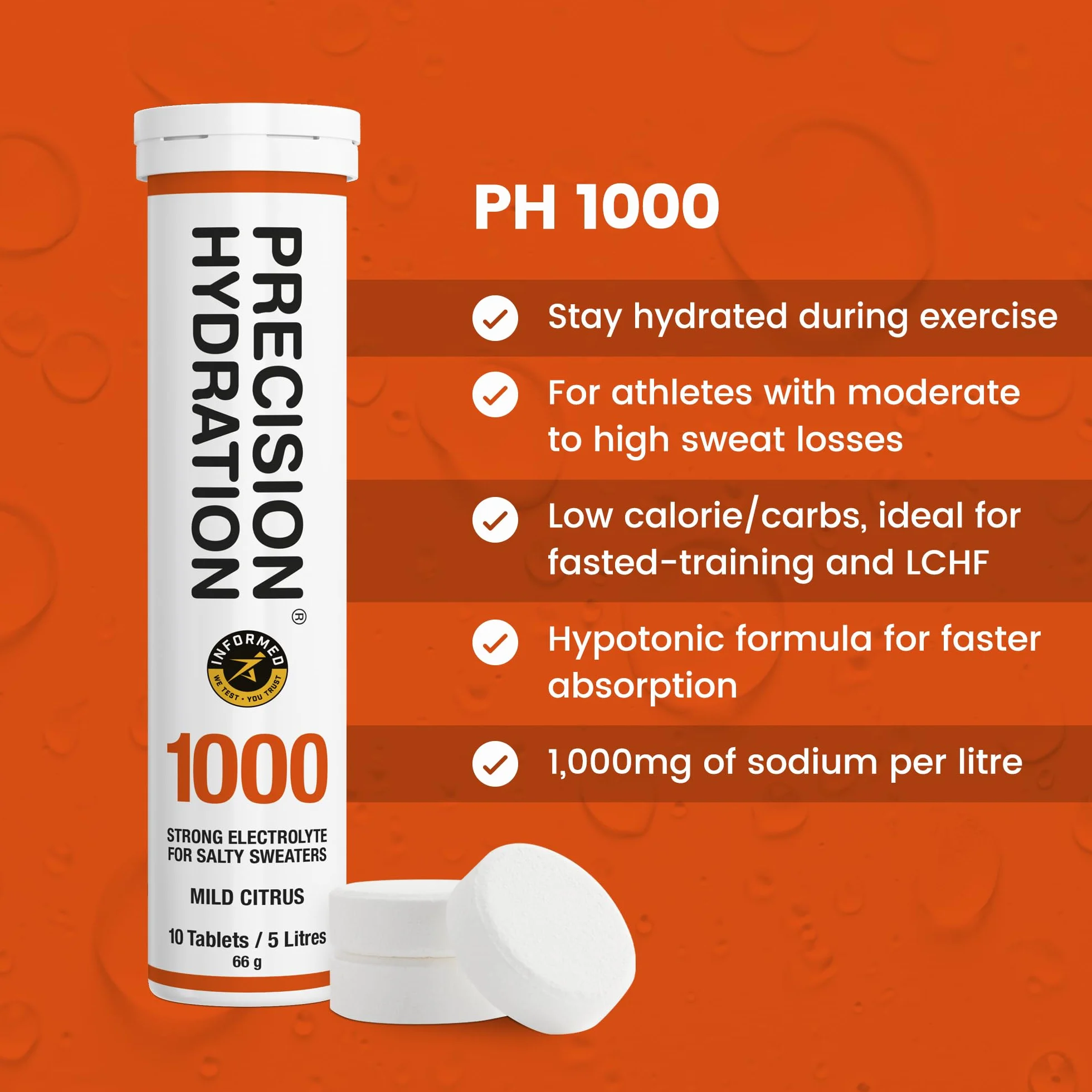 Precision Hydration Electrolyte Tablets 1000 Mg/L Naranja 12 Tube