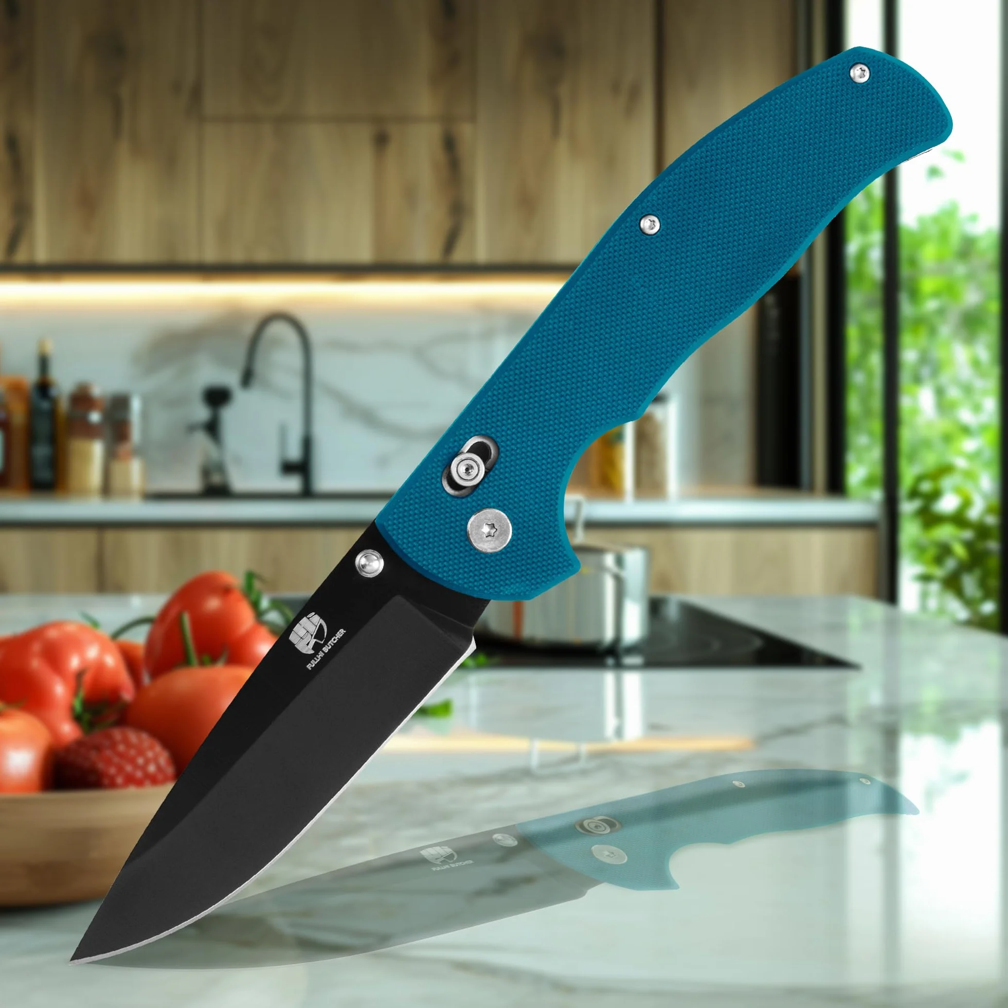 FULLHI Navaja de Bolsillo Plegable G10 con Mosquetón Clip para Camping Supervivencia Senderismo Cuchillos (Azul-negro)