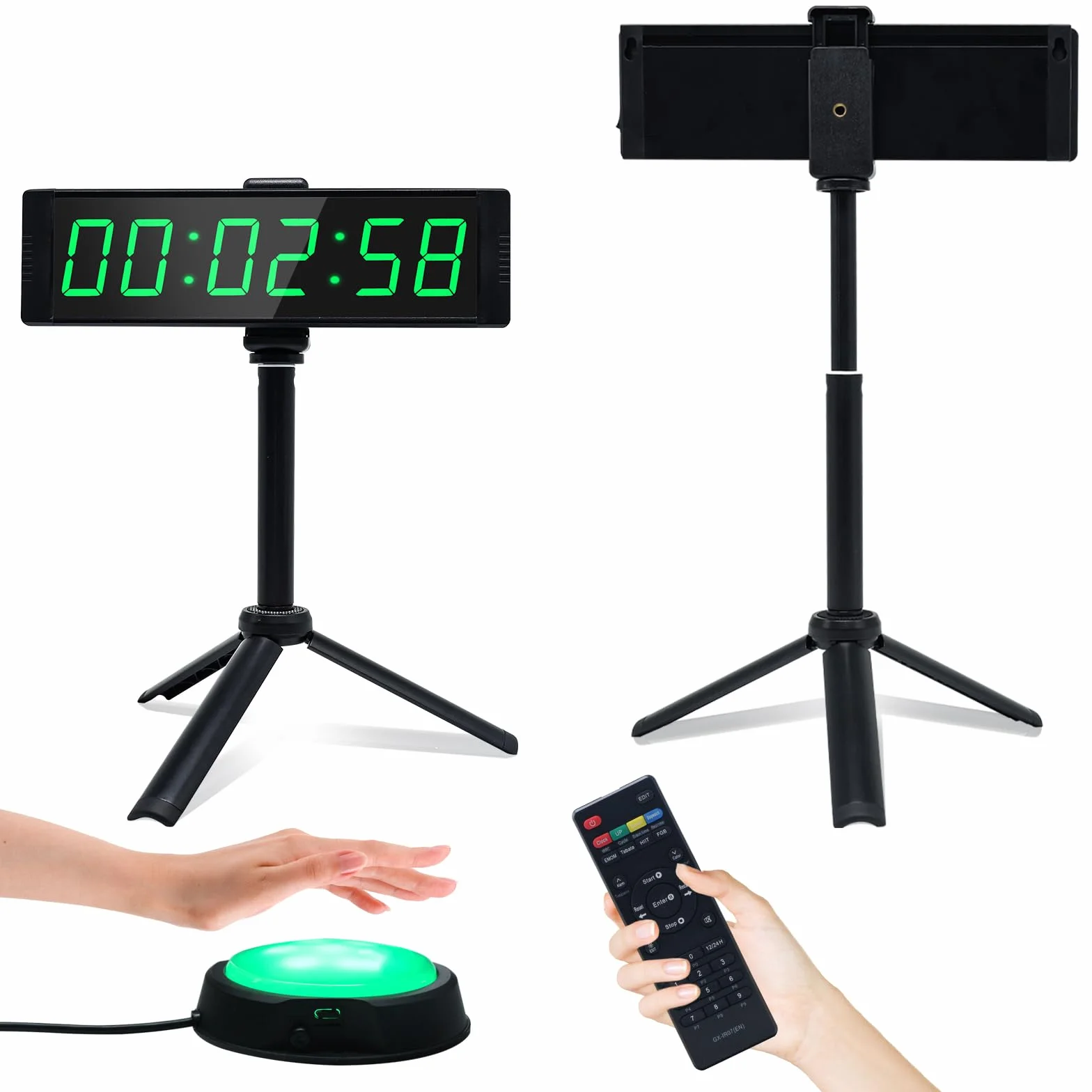 Temporizador Digital LED 12/24H con Botón Cronómetro, Cuenta Regresiva/Up, Reloj Pared Grande, Deportivo Portátil
