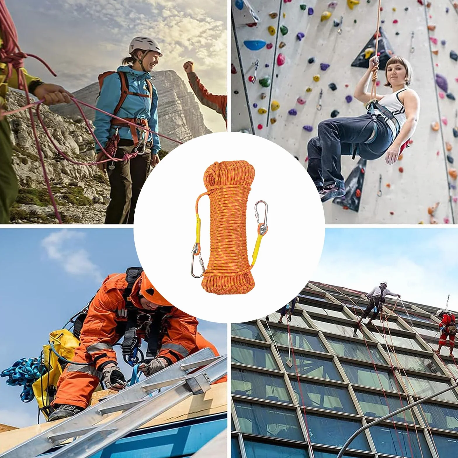 Cuerda de Escalada 8mm 2m Estática con Mosquetones para Alpinismo Camping Naranja