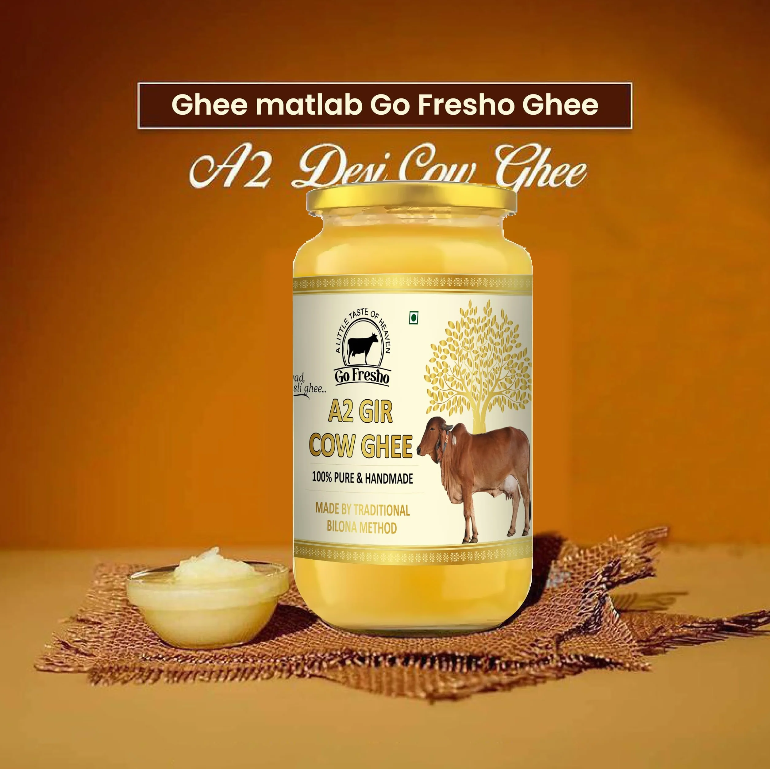 Go Fresho Ghee de vaca Gir A2 | Método Vedic Bilona | Puro, natural y saludable | Botella de vidrio de 1000 ml