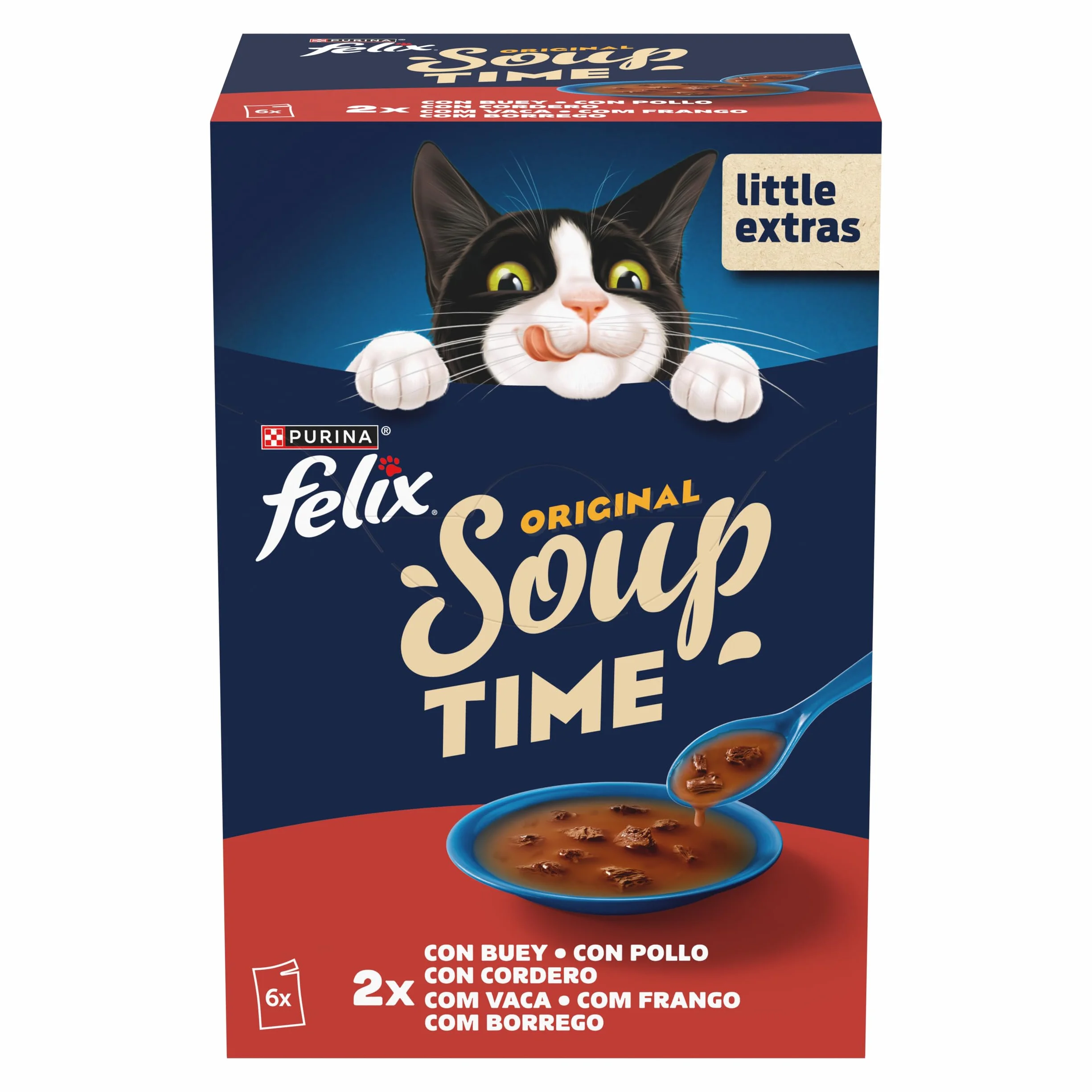 PURINA® FELIX® Soup Time Original con Buey 48 Unidades x 48gr
