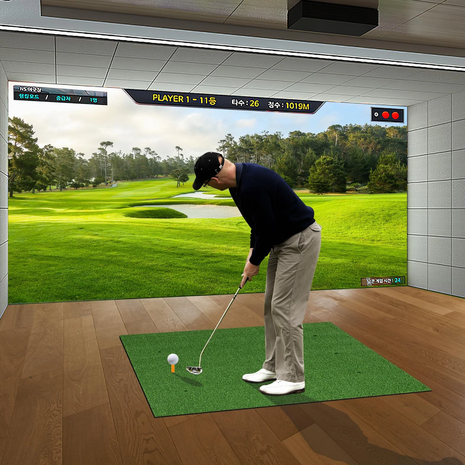 COSTWAY Tapete de Golf 3 en 1, Alfombrilla de Césped Sintético 20/25mm, 2 Tees y 2 Palos de Alineación