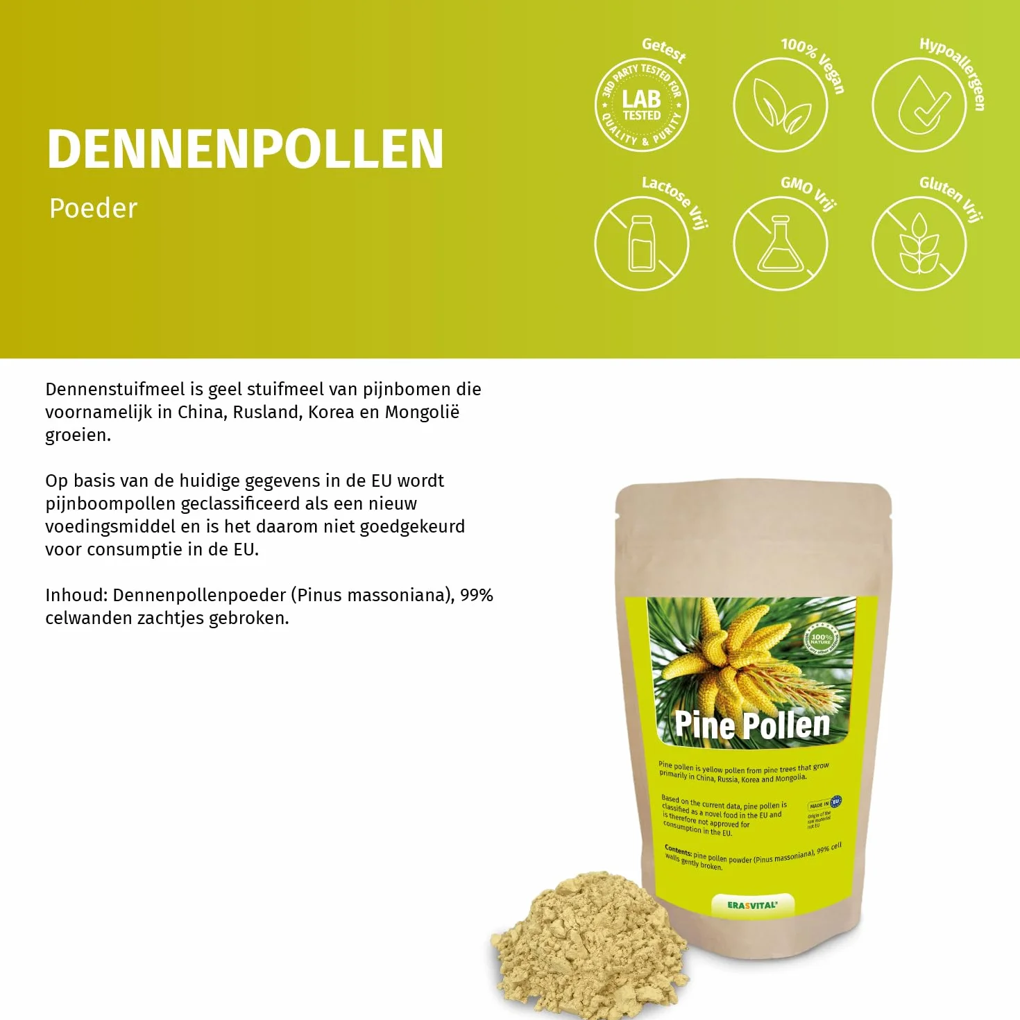 Pine Pollen I Pinien Pollen I 100g I Wildsammlung I 99% Zellwandgebrochen I en laboratorio alemán de contaminantes examinados