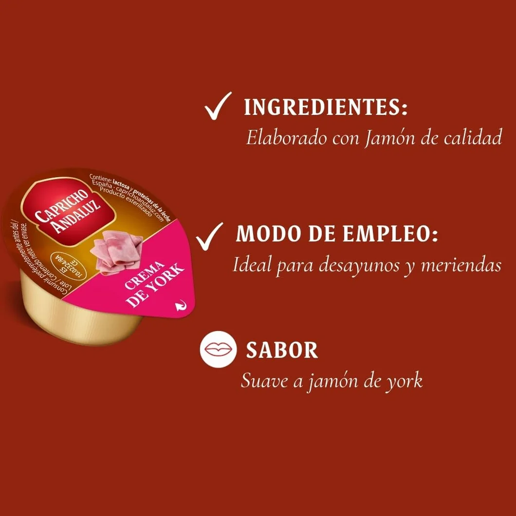 Capricho Andaluz - Bolsa Crema de York 8 Unidades en Monodosis de 25gr Untable para tus Desayunos y Meriendas con un Envasado Práctico y Cómodo para Llevar