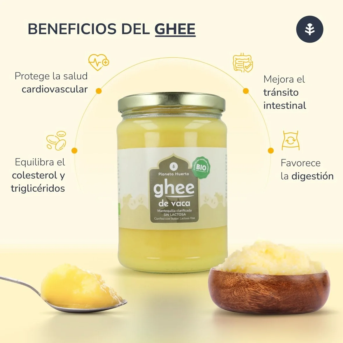 PLANETA HUERTO | Pack 6x Ghee mantequilla clarificada 500 g – Mantequilla Clarificada BIO Sin Lactosa ni Caseína, Ideal para Cocinar, Dieta Keto, Paleo y Ayurveda, Sabor Suave y Textura Cremosa