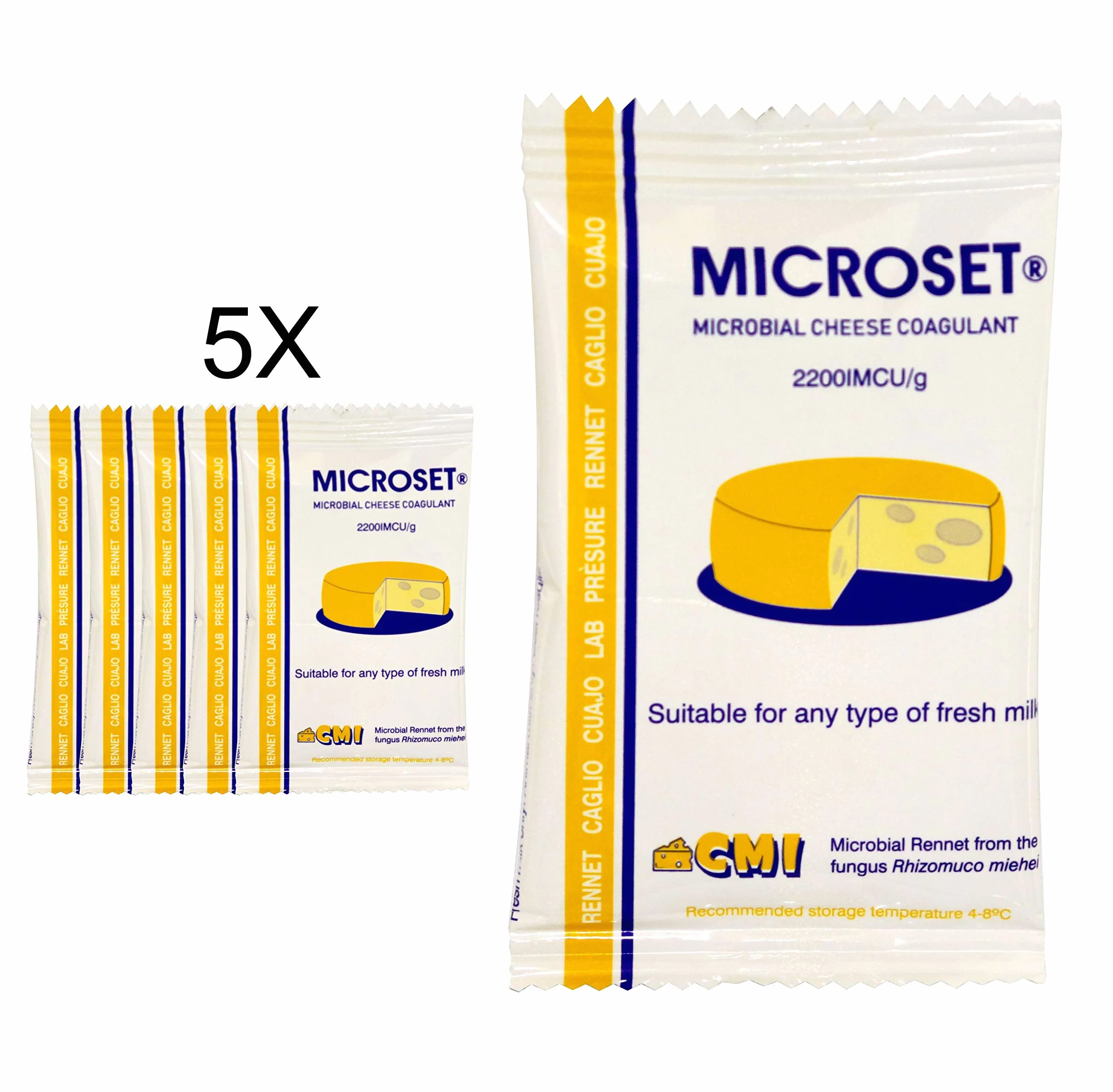 Microbial Cuajo Mix Queso Coagulante Microset 5g Sachet para 50 litros f Leche | Cuajo Caglio Presüre Lab (5, 5g)