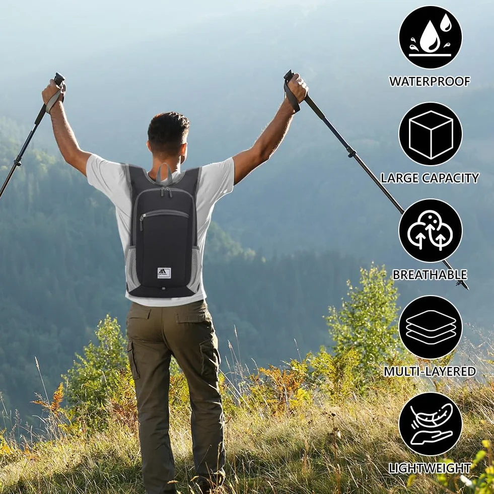 flintronic 16L Mochila Plegable Ultraligera Impermeable para Senderismo Viaje Negro