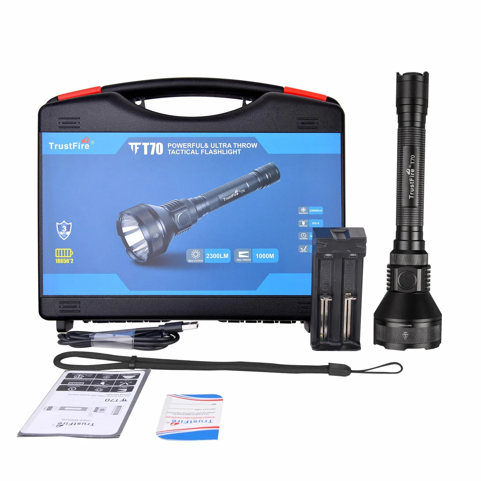 TrustFire T70 Linterna 2300 Lúmenes XHP-35HI LED IPX8 1000 Metros Alcance Caza Profesional