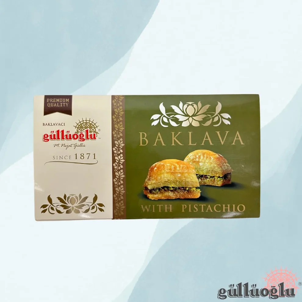 Gulluoglu Premium Dry Baklava with Pistachio, Freshly Produced and Long Lasting, Traditional Turkish Baklava (500 gr.- 1 Pack)