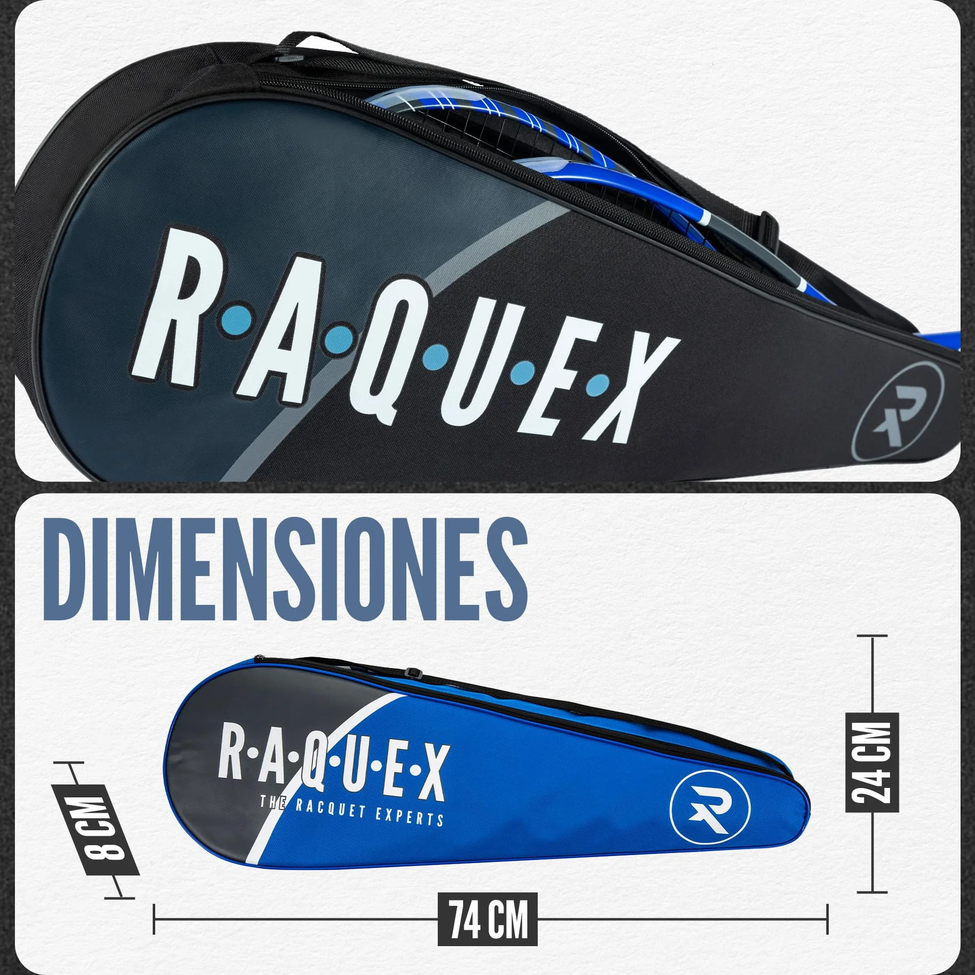 Raquex Bolsa 3 Raquetas de bádminton - Funda para Raquetas de bádminton o Squash, Correa Ajustable
