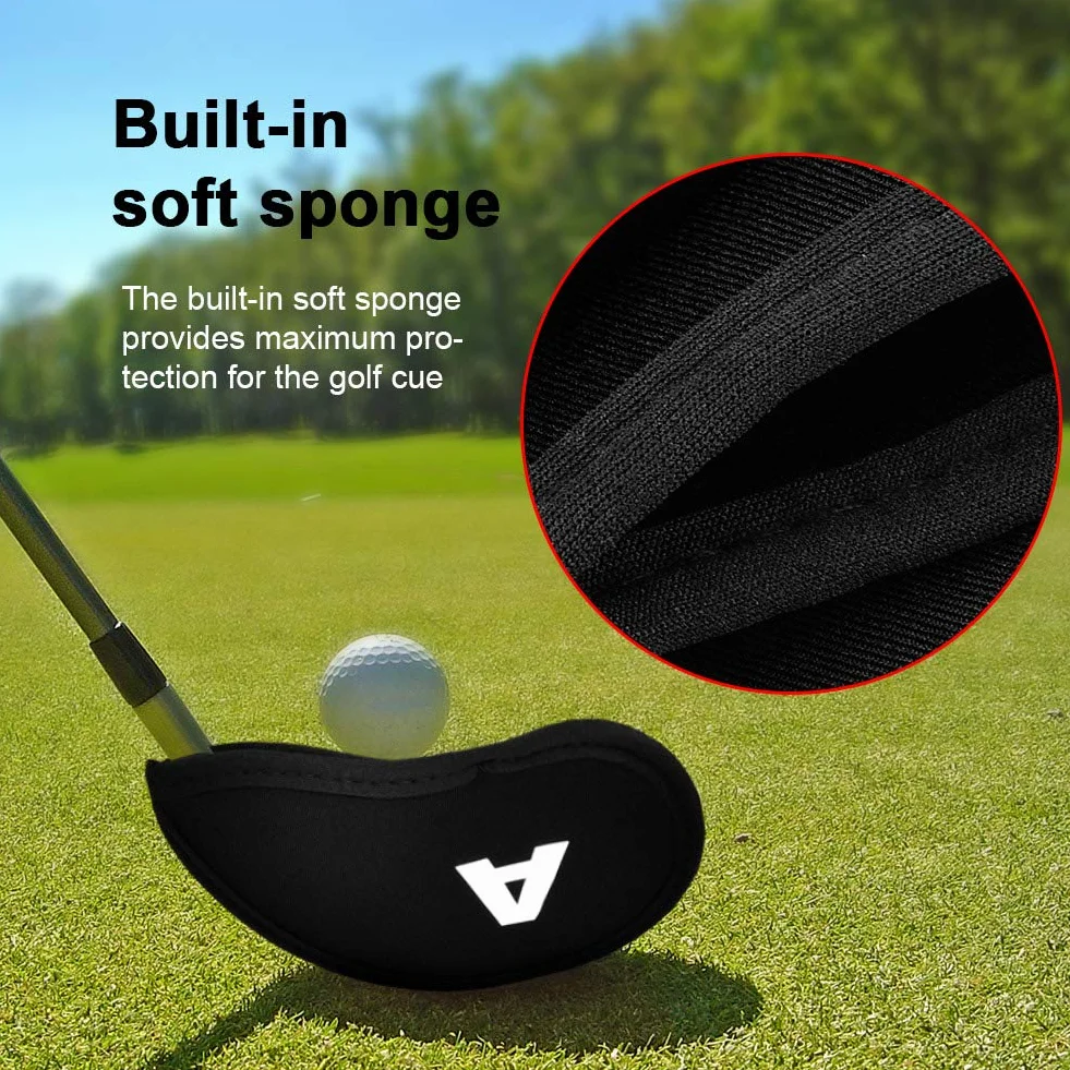 Funda de Protección para Palos de Golf - 10 Cobertores de Neopreno con Números y Letras, Impermeable, Negro