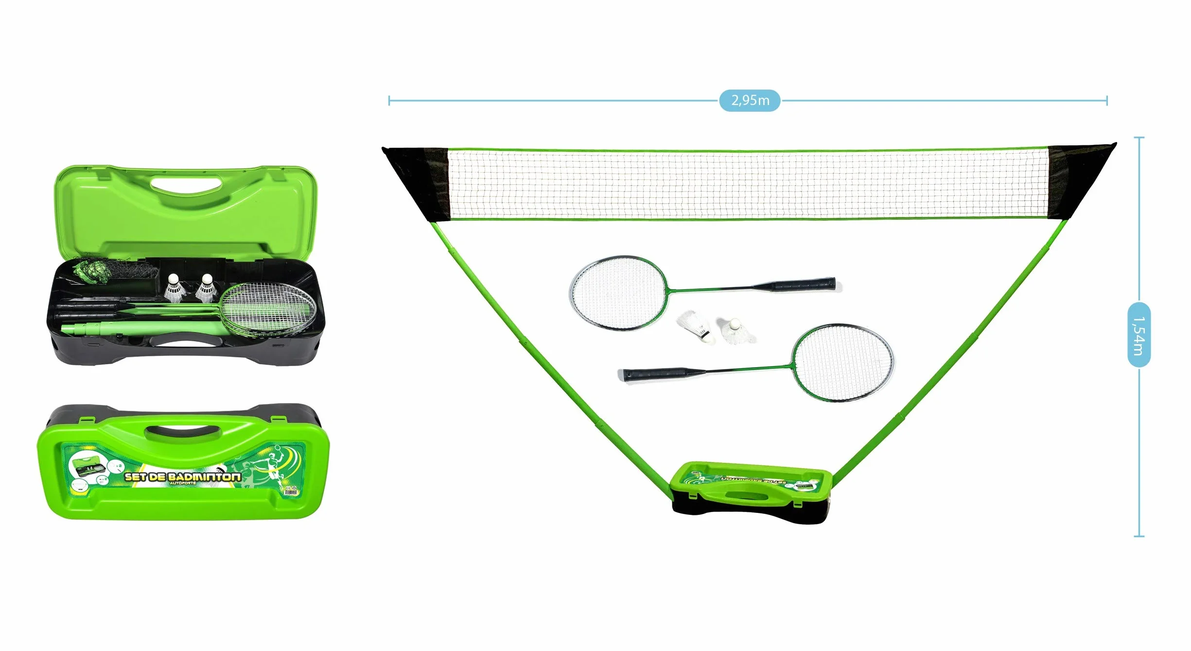 Badminton juego completo con redes raquetas volantes funda almacenamiento 295 x 38 x 154 cm