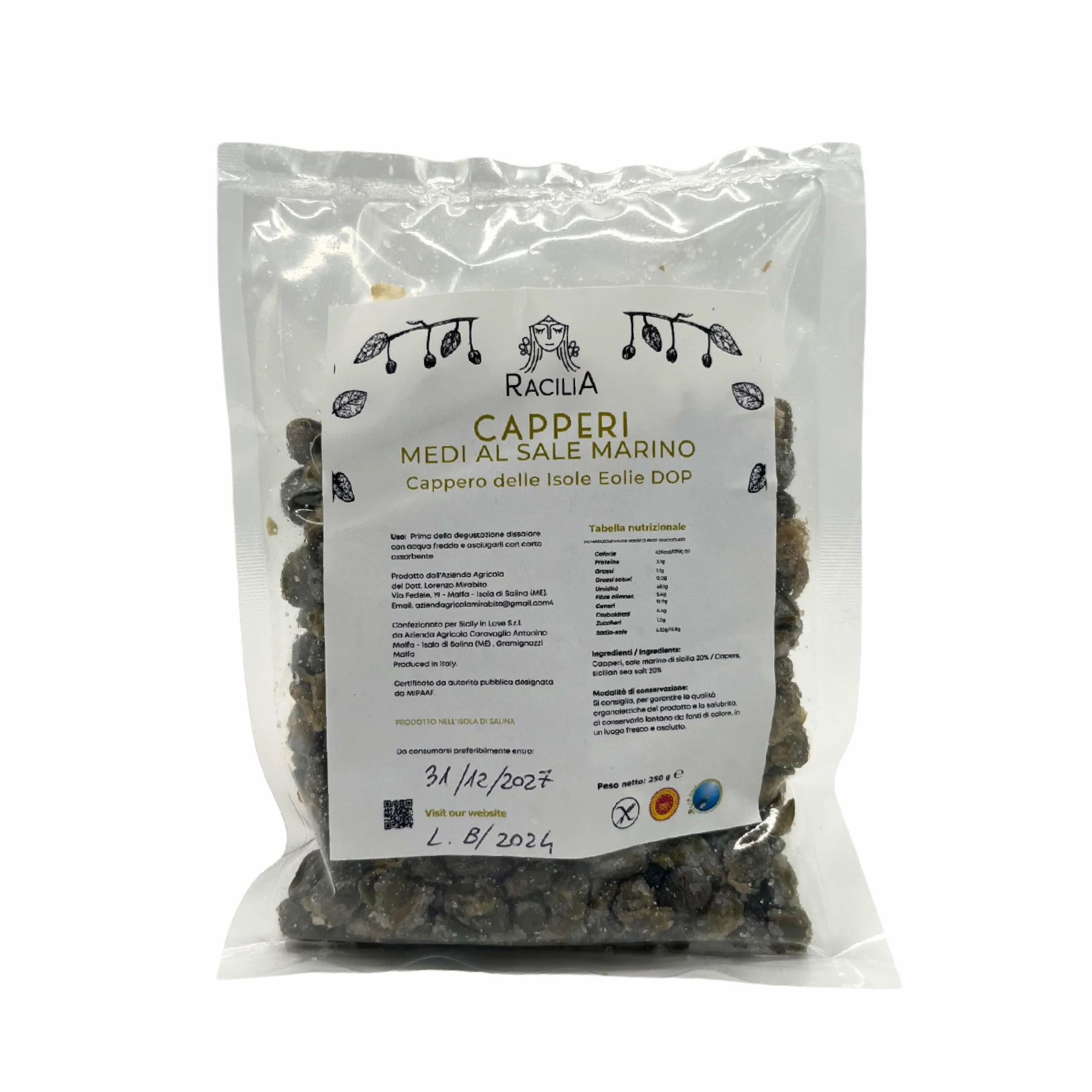 Alcaparras Medianas Bajo Sal DOP Islas Eolias RACILIA 500g
