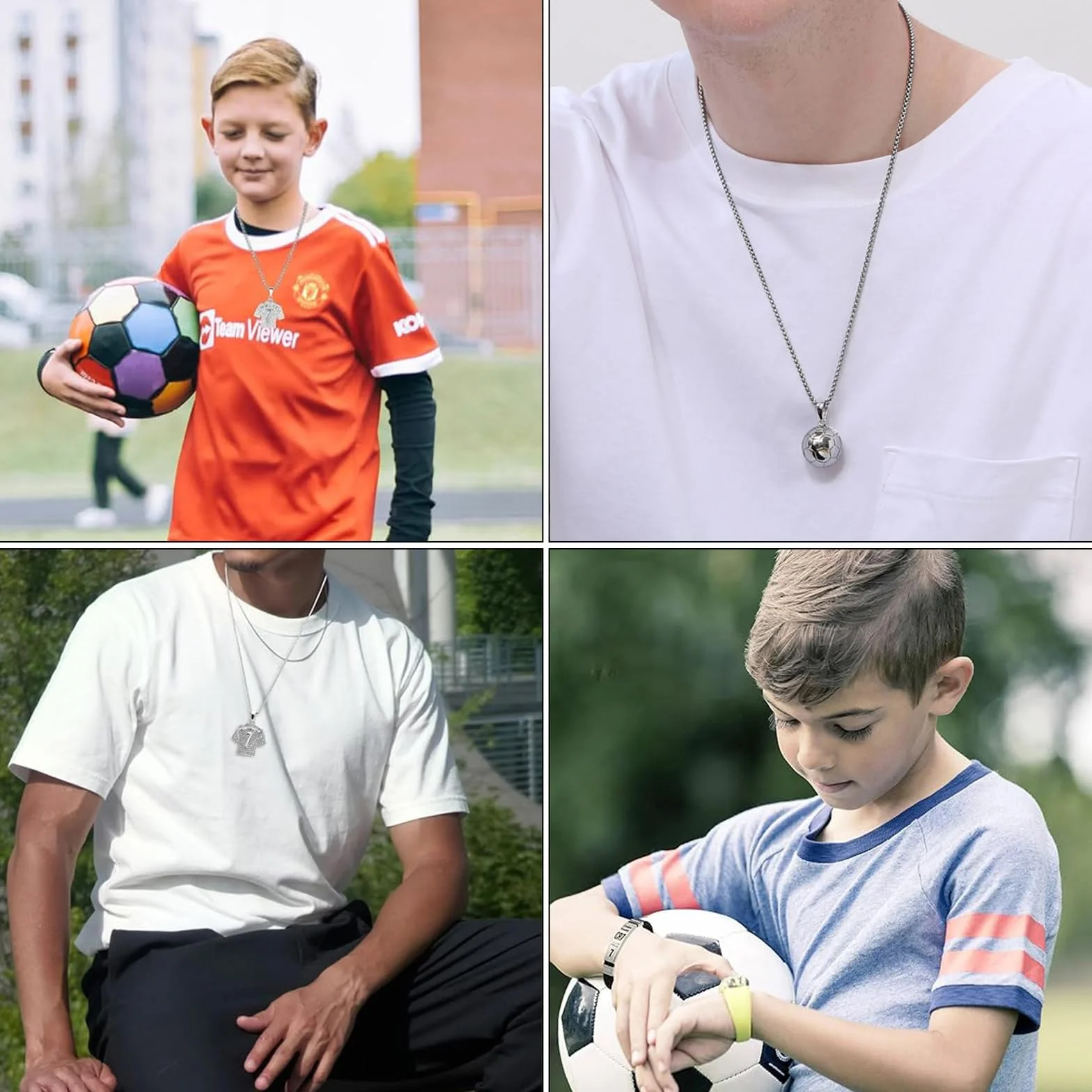 Juego de cadena de fútbol 3 piezas con collar y pulsera para niños
