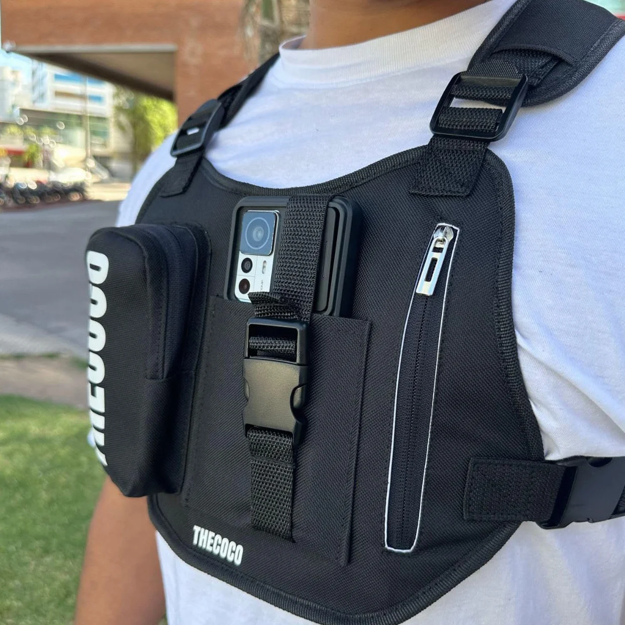 Pechera para Grabar con Soporte para Móvil Ajustable, Bicicleta Moto Motocross