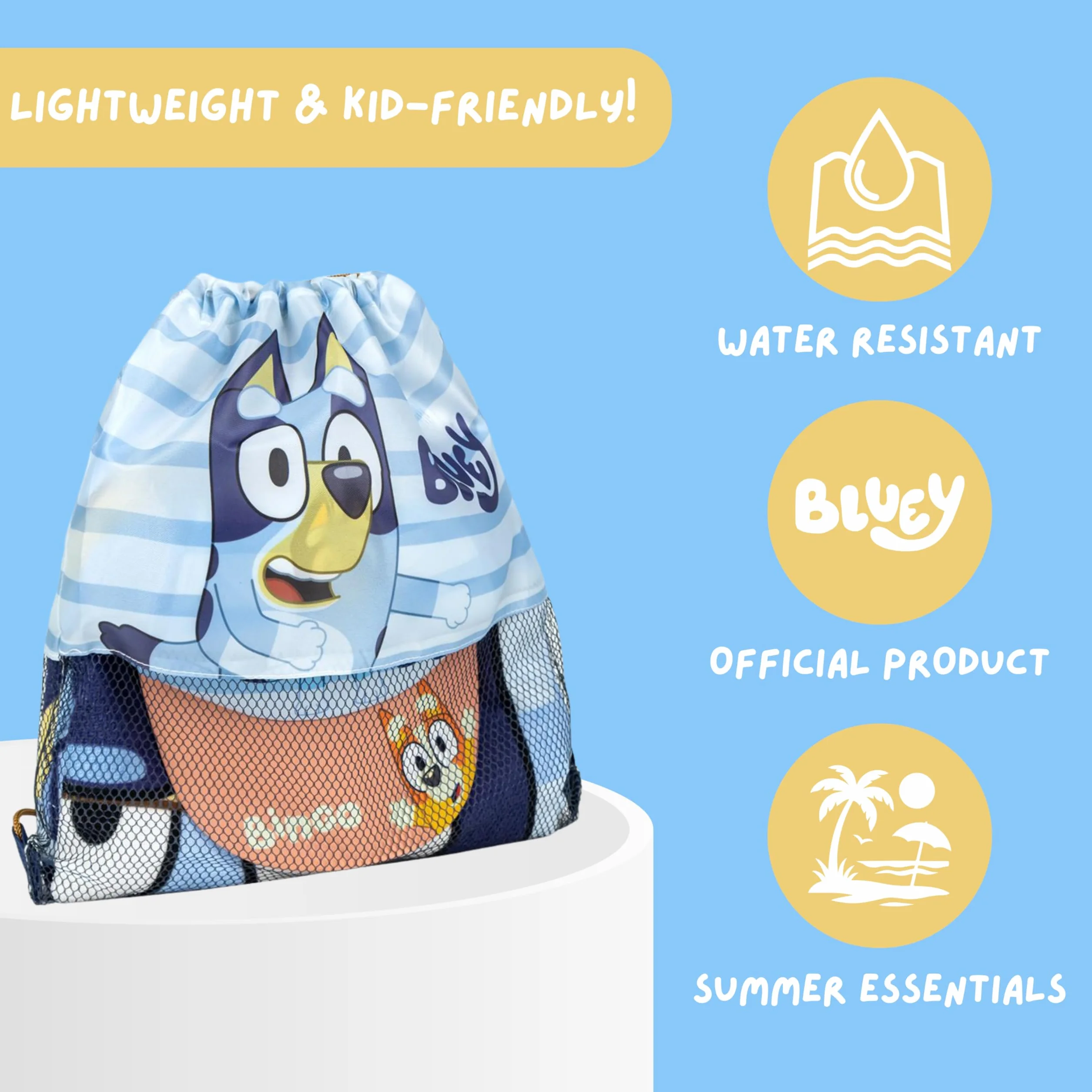 Bluey Gorra de Beisbol Toalla y Mochila Saco Cuerdas Cordón Set 3 Piezas Infantil