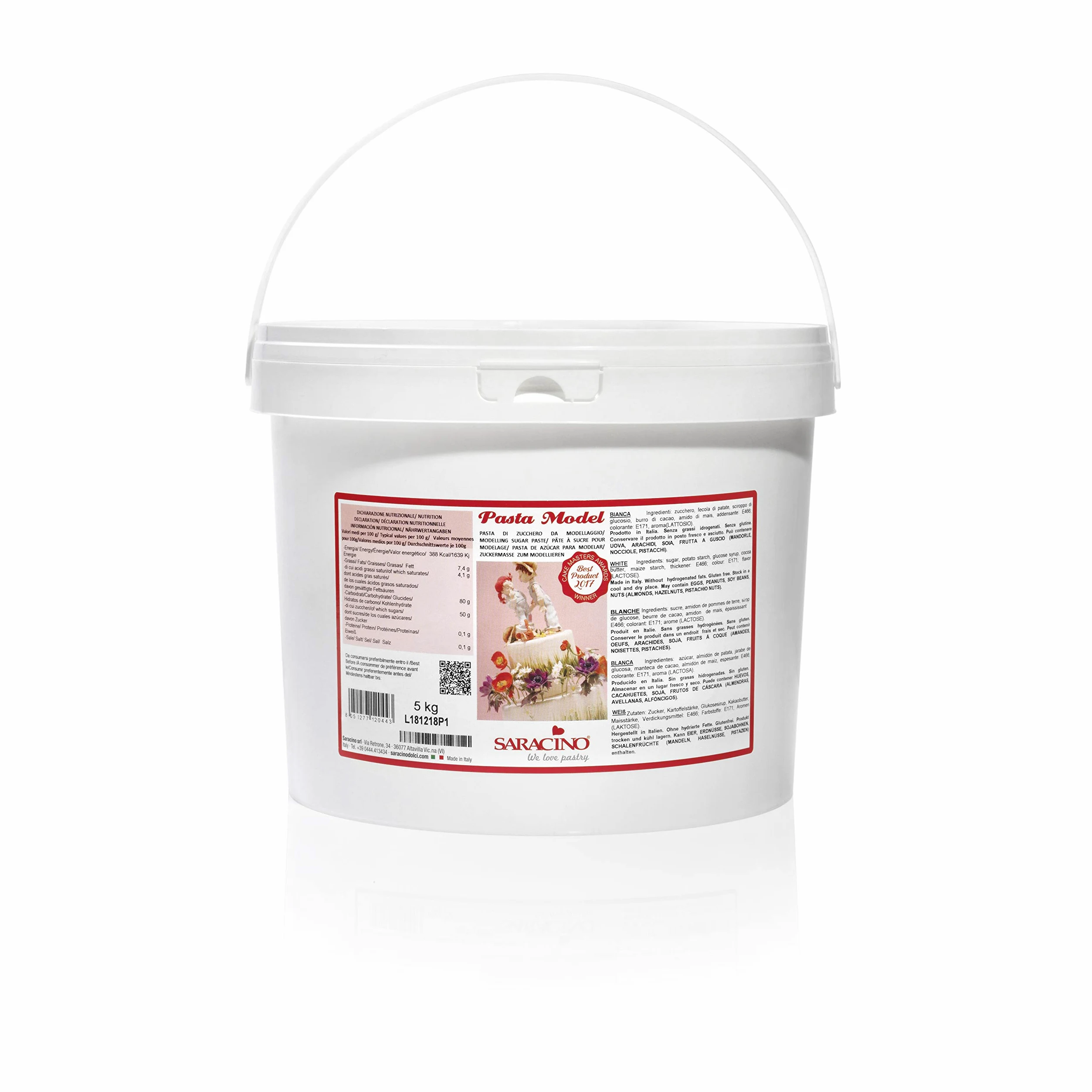 Saracino Pasta fondant Model Blanca Para modelar De 5 kg Sin gluten Made in Italy
