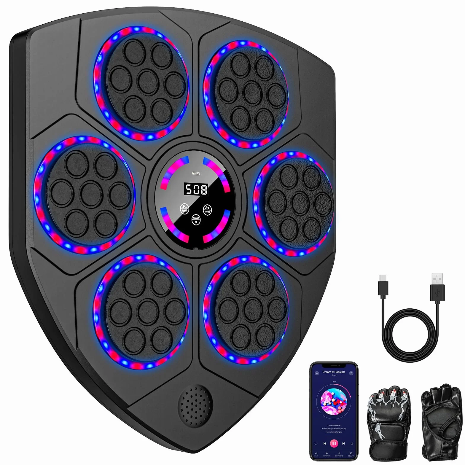 Máquina de Boxeo Musical Inteligente con Bluetooth, 9 Velocidades, Guantes Incluidos, para Adultos y Niños