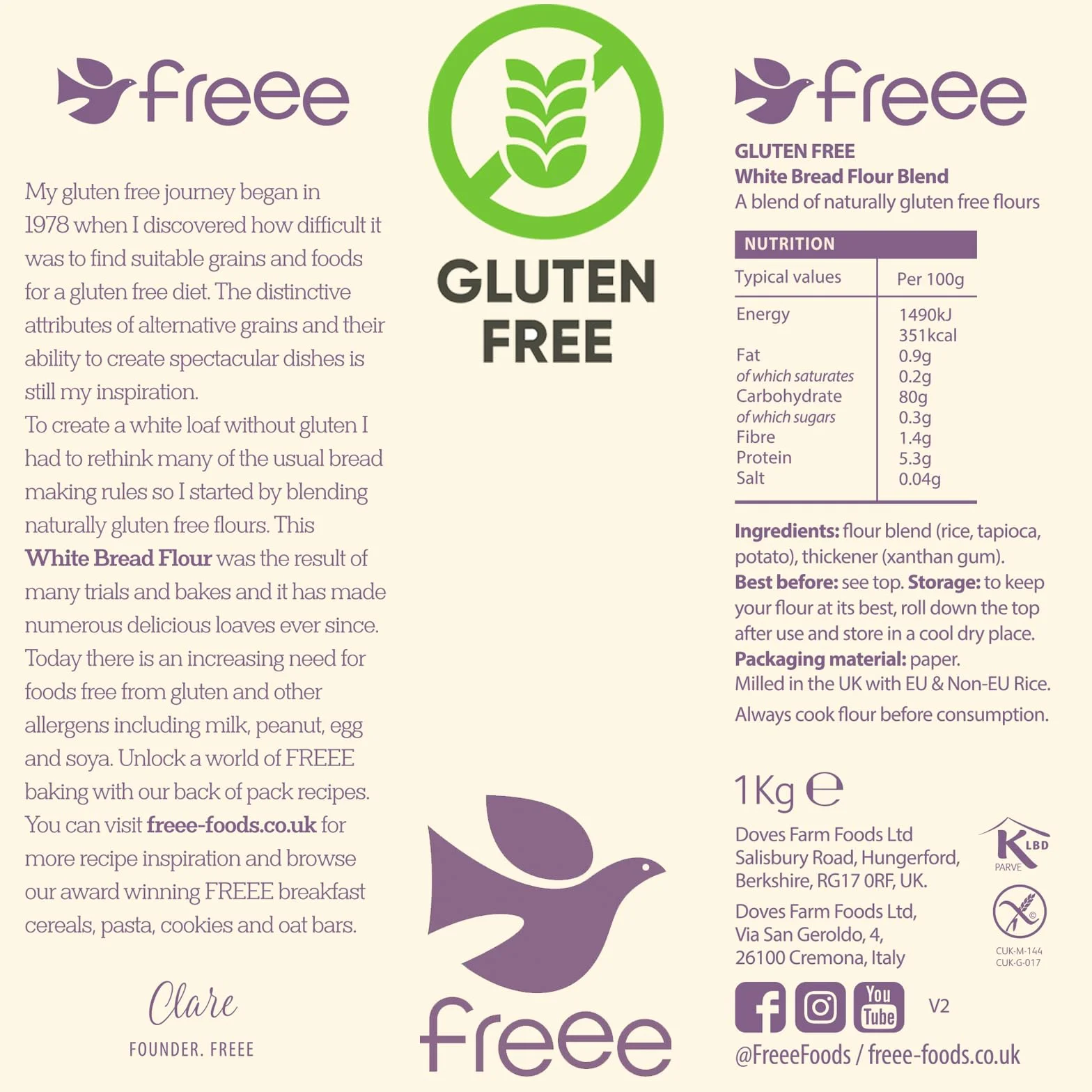 Doves Farm Gluten De La Harina Y Mezcla El Pan Blanco De Trigo Libre (1Kg) (Paquete de 2)