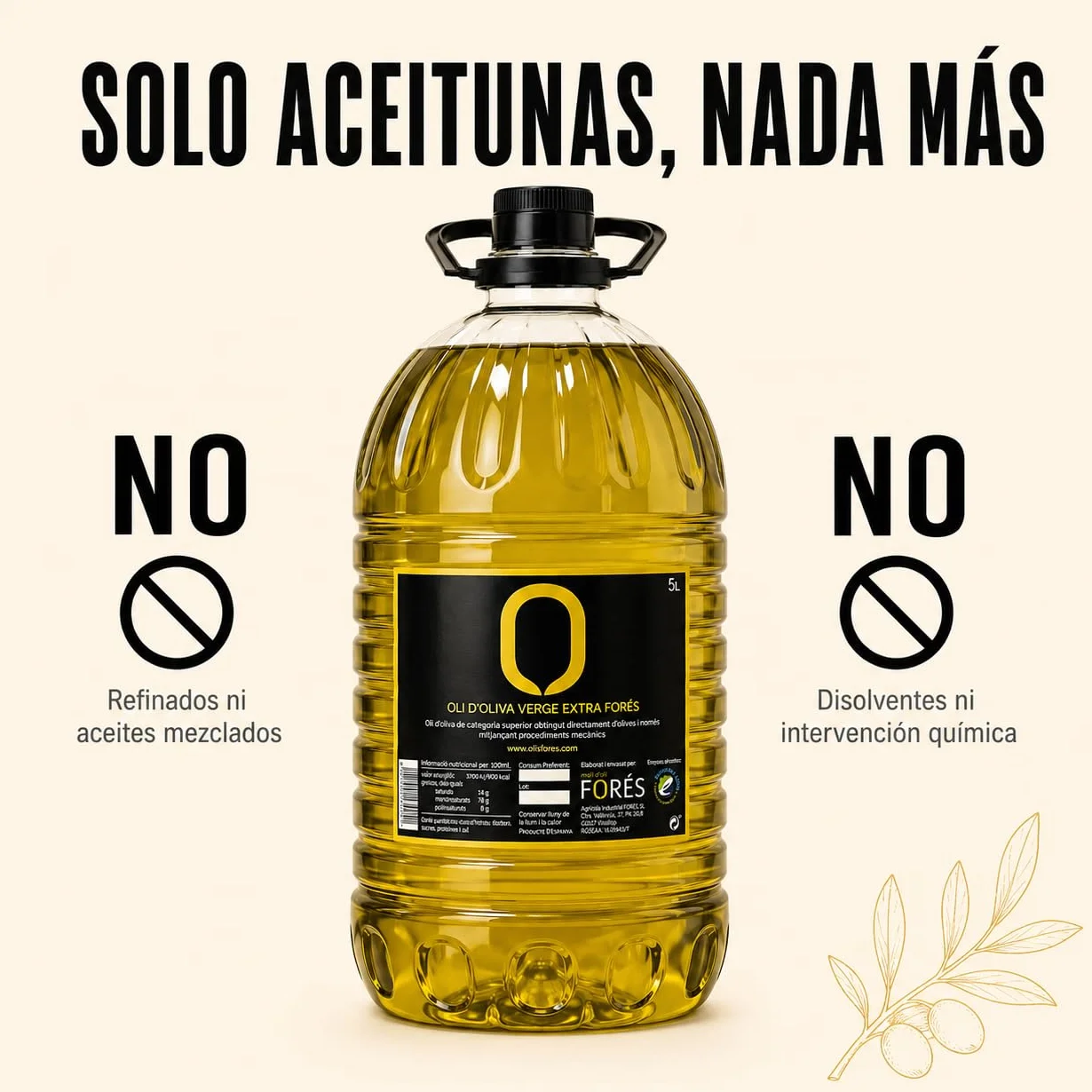 FORÉS | Aceite de Oliva Virgen Extra 5L | AOVE Gourmet Garrafa PET | Extracción en Frío | Sabor Frutado Verde con Amargor y Picante | Reserva de la Biosfera UNESCO Terres de l’Ebre
