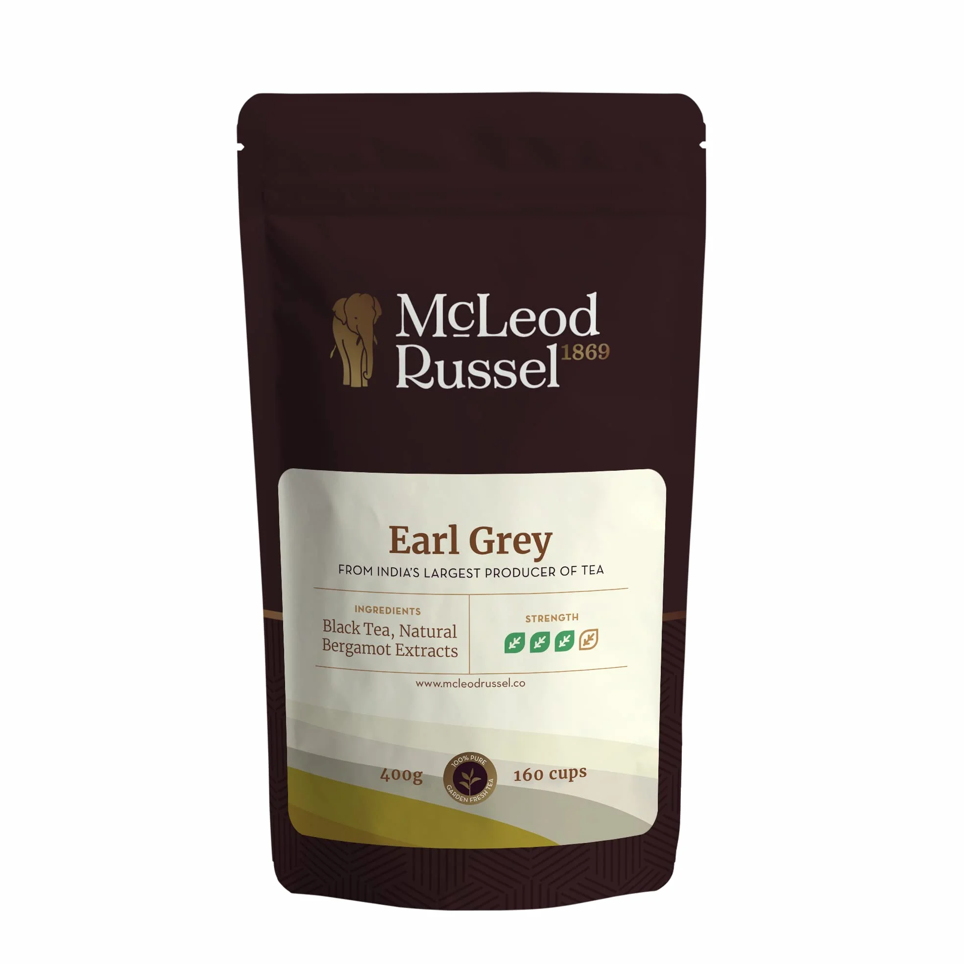 McLEOD RUSSEL 1869 Earl Grey | 400 g | Té Assam | Hojas sueltas negras ortodoxas | Mezclado con aceite de bergamota 100% natural | Cítricos y refrescante | Té caliente o helado preparado | Más de 160