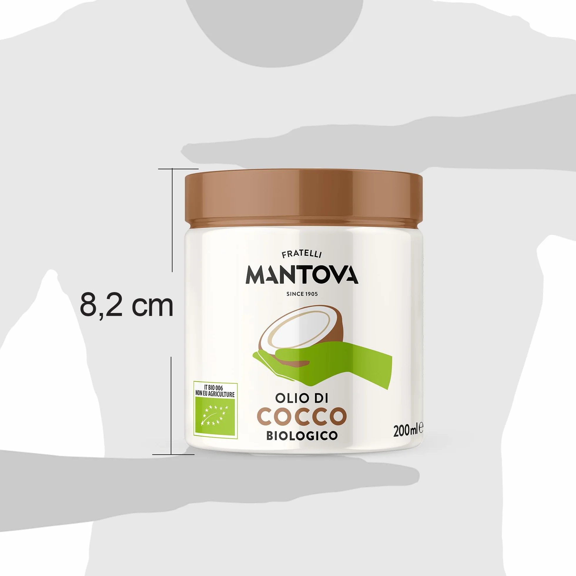 Mantova Aceite de Coco Orgánico en Tarro 200ml – Natural, Vegano, Saludable – Para Cocina, Horno, Sartén, Smoothies y Snacks – Energía y Bienestar – Idea de Regalo