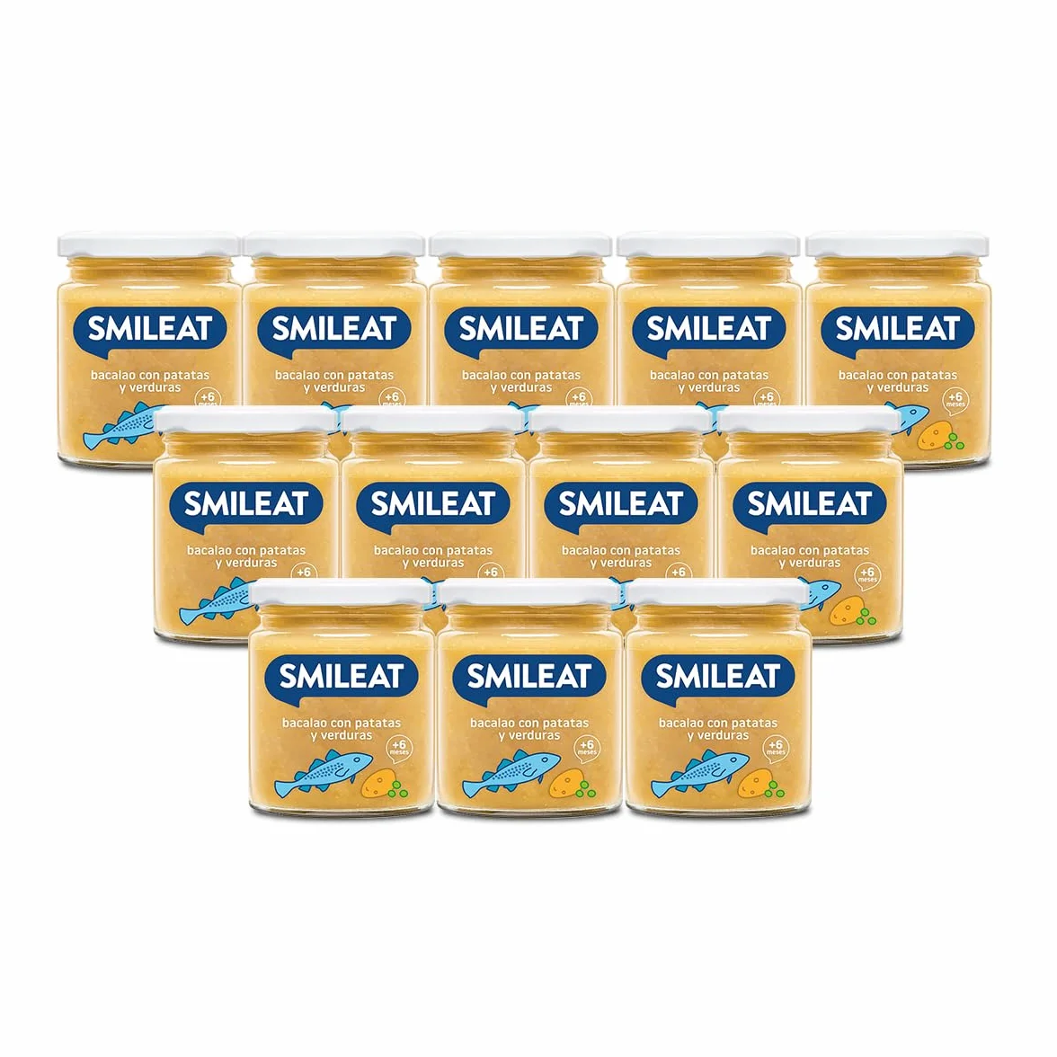 Smileat Tarrito de Bacalao con Patata y Verduras Ecológicas para Bebés 6 Meses Pack 12x230 g