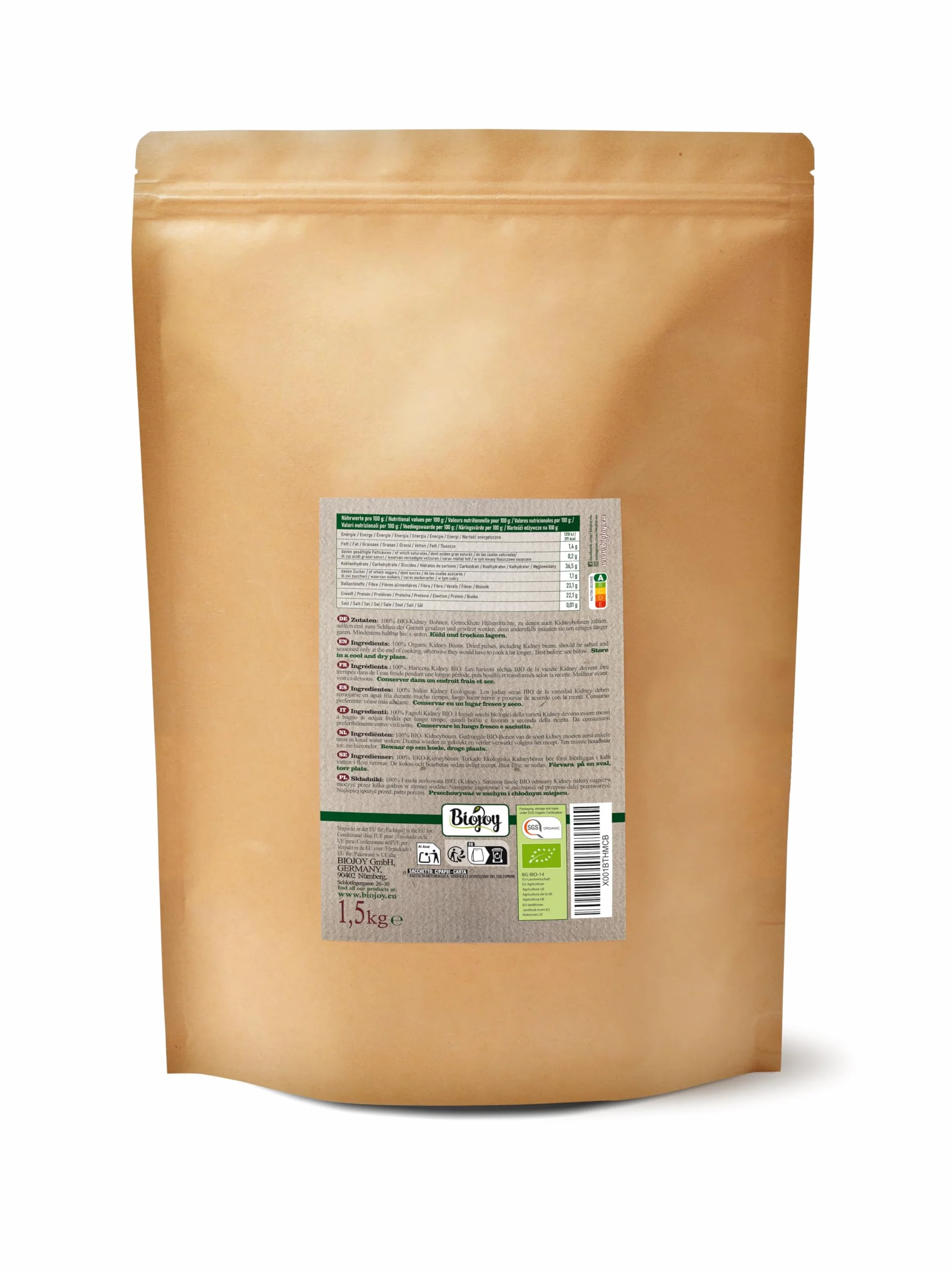 Biojoy Frijoles rojos (Kidney) Ecológicos (1,5 kg), enteros y sin aditivos