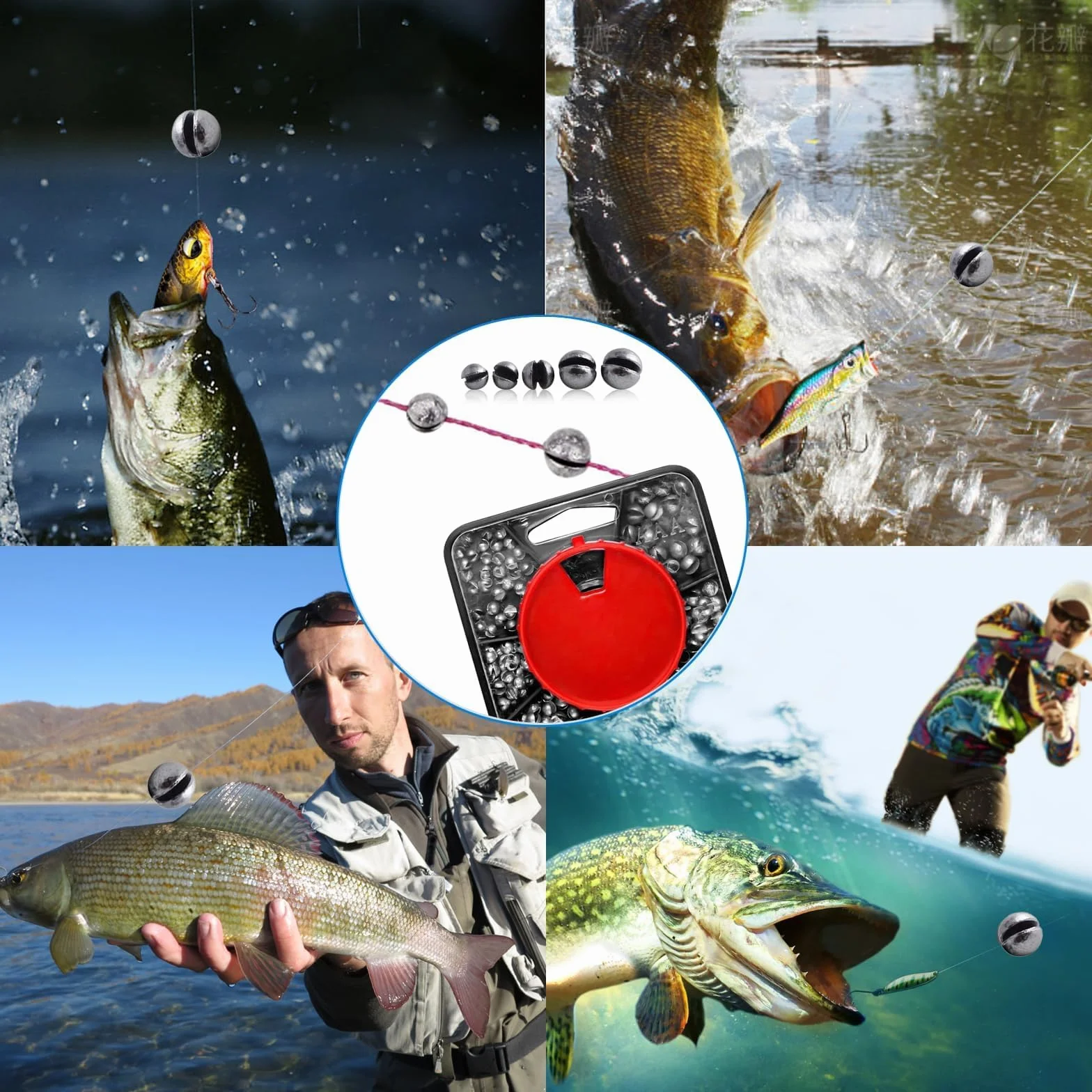 Pesas de Pesca 358 Piezas Plomos Redondo 7 Tamaños 0.2g-1.5g Accesorio para Agua Salada y Dulce