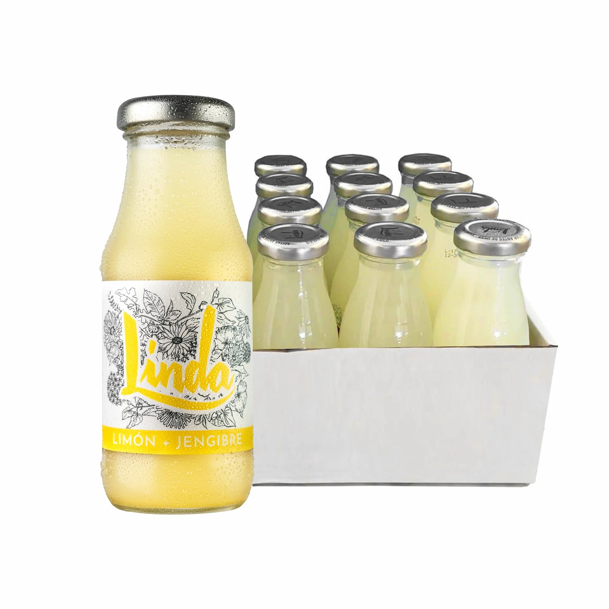 LINDA - Limón + Jengibre Pack 12 Uds x 200 ml, Limonada Endulzada con Agave, Rico en Vitamina C, 100% Natural y Vegano, Aporte Energía, Propiedades Antioxidantes y Depurativas, sin Gas