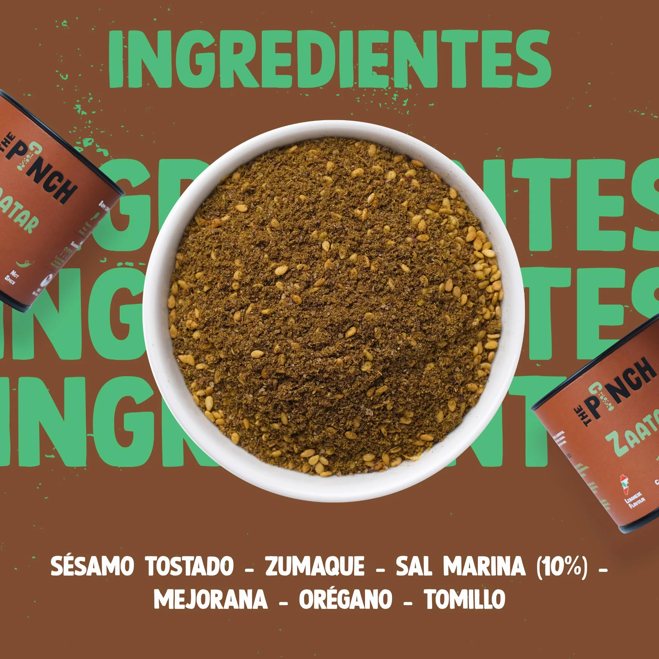 THE PINCH Zaatar Sazonador Árabe 100% natural - Sabor Auténtico del Líbano, con sumac. Fácil de usar en ensaladas, verduras asadas, hummus, panes y batatas dulces. Paquete 45g.