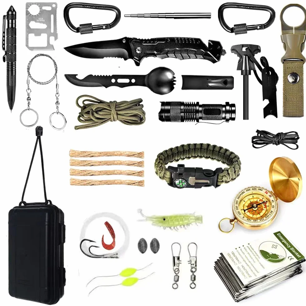 Kit de Supervivencia 33 en 1 Herramienta Multifuncional para Acampada al Aire Libre