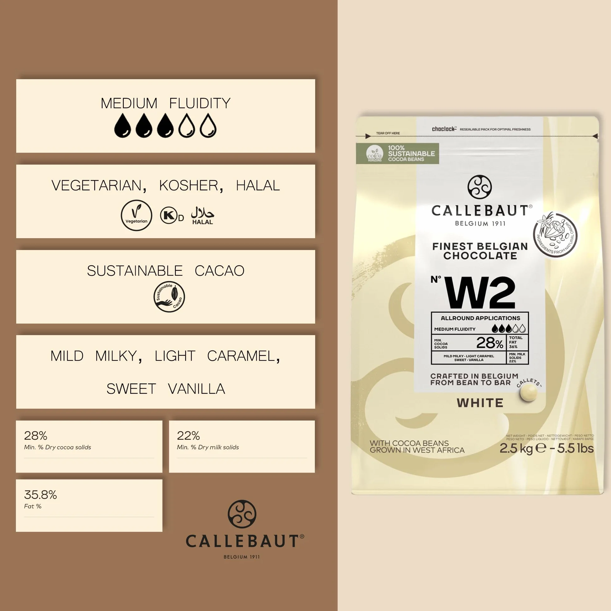Callebaut Chocolate Blanco 2.5Kg Callets