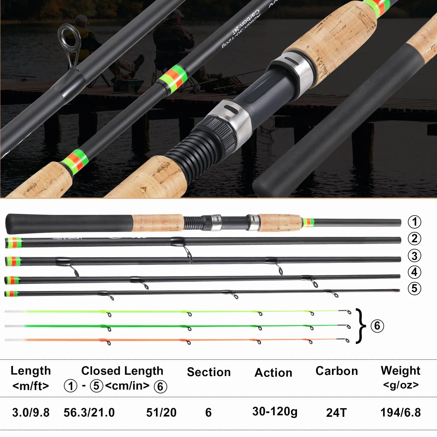 Sougayilang Feeder Rod Caña de pescar portátil 3 puntas