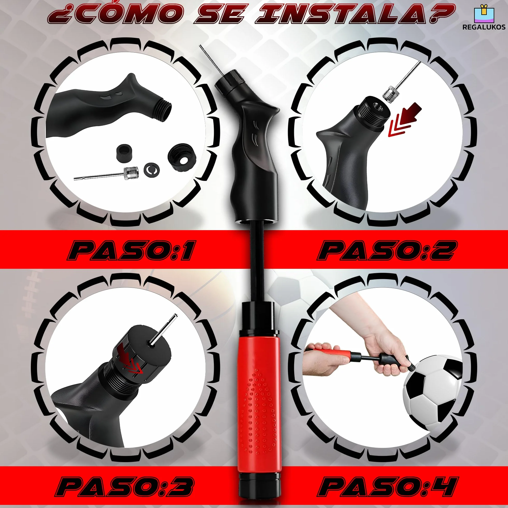 Inflador Balones con 5 Agujas y Bolsa Tela Negra para Guardar