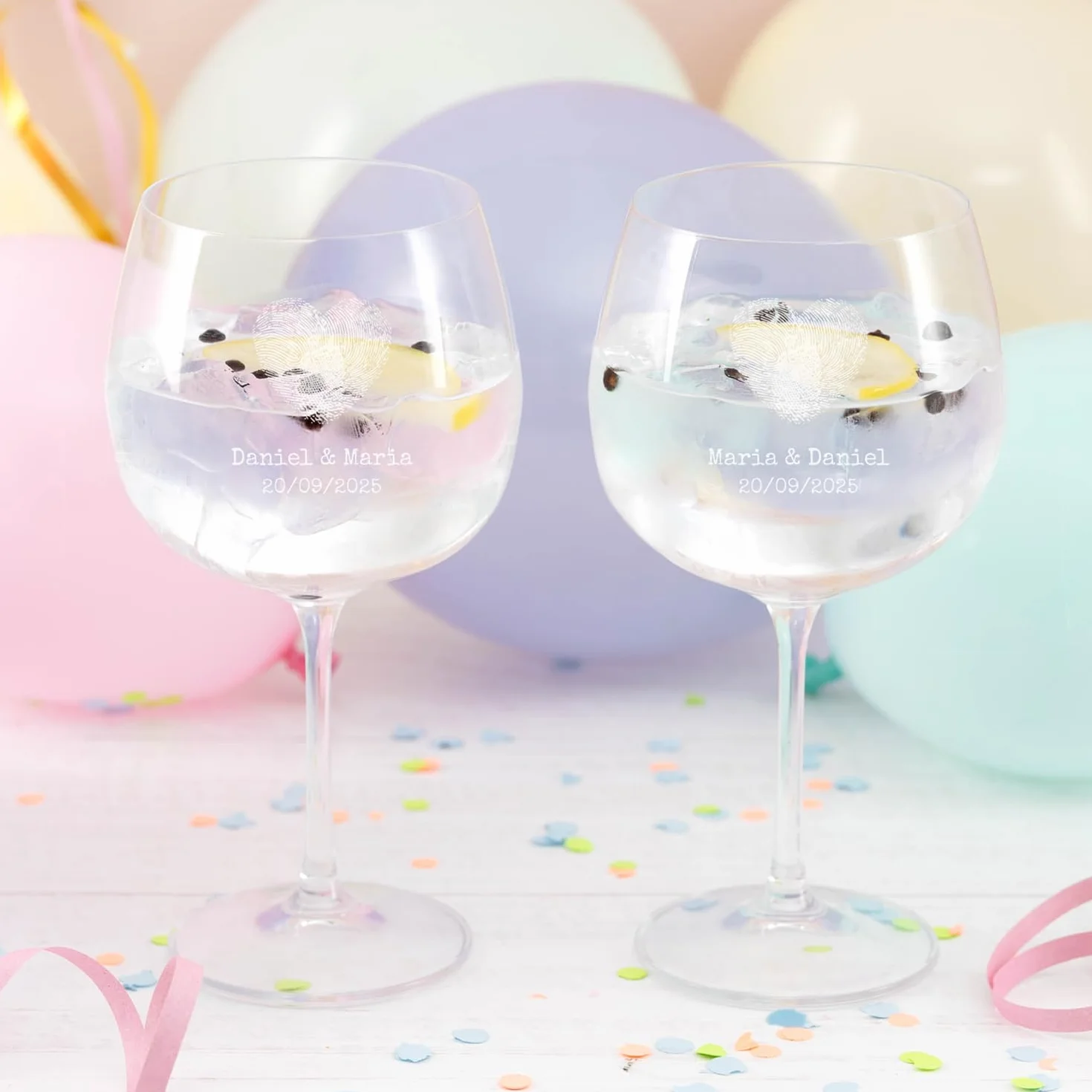 Wanapix | Pack 2 Copas de Gin Tonic Personalizadas con Nombre| Copa de Balón para Combinados | Cristal Grabado | Apta Lavavajillas | Regalo para Fiestas | 70cl | Heart