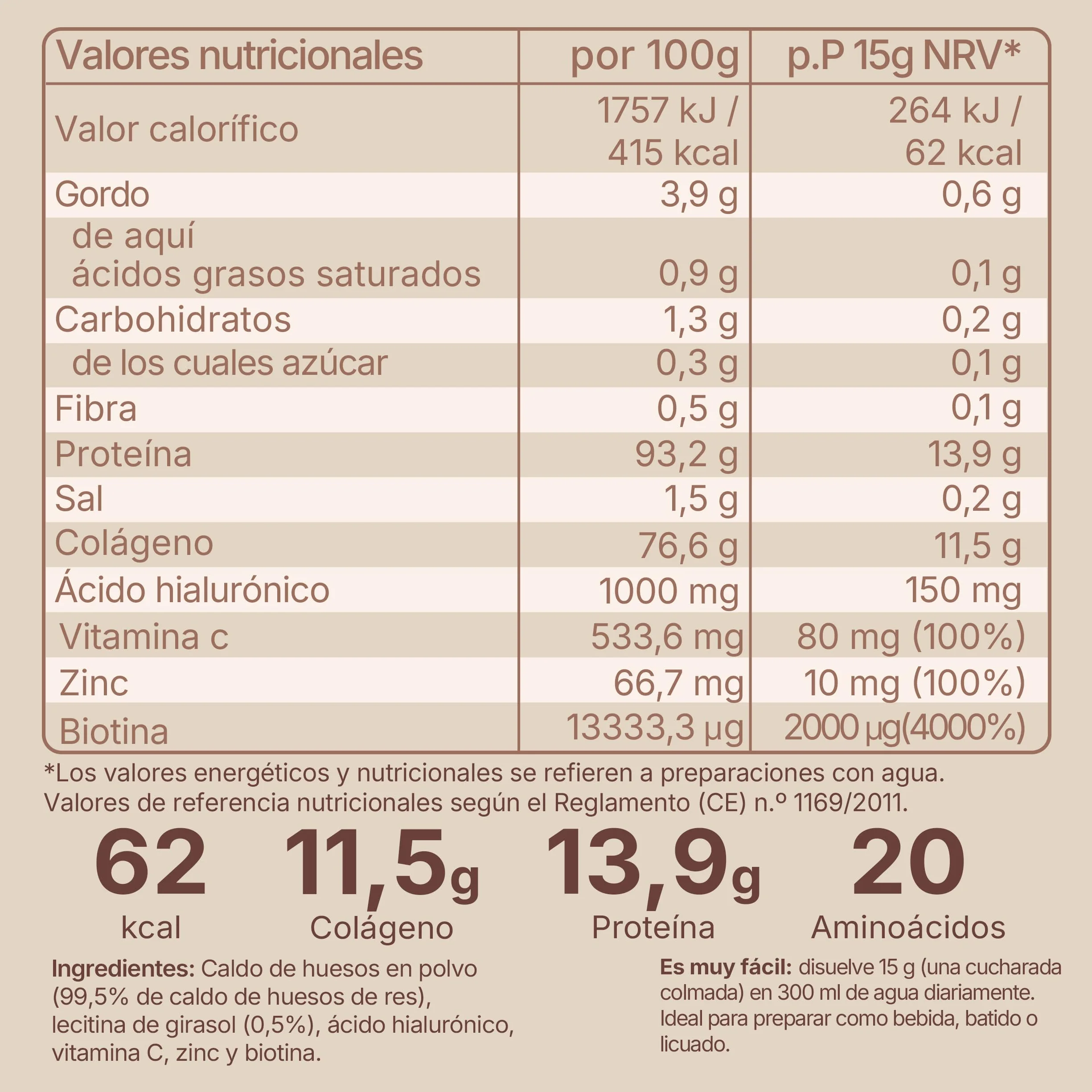 Polvo de caldo de huesos Weiderind bioactivo 350 g colágeno tipos 1,2,3 vitamina C zinc biotina ácido hialurónico